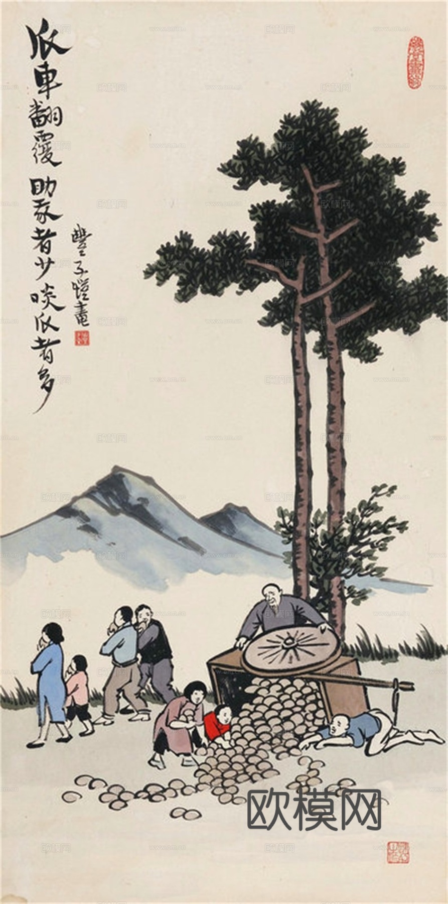 丰子恺水墨绘画作品，写意水墨画，水墨风漫画58下载