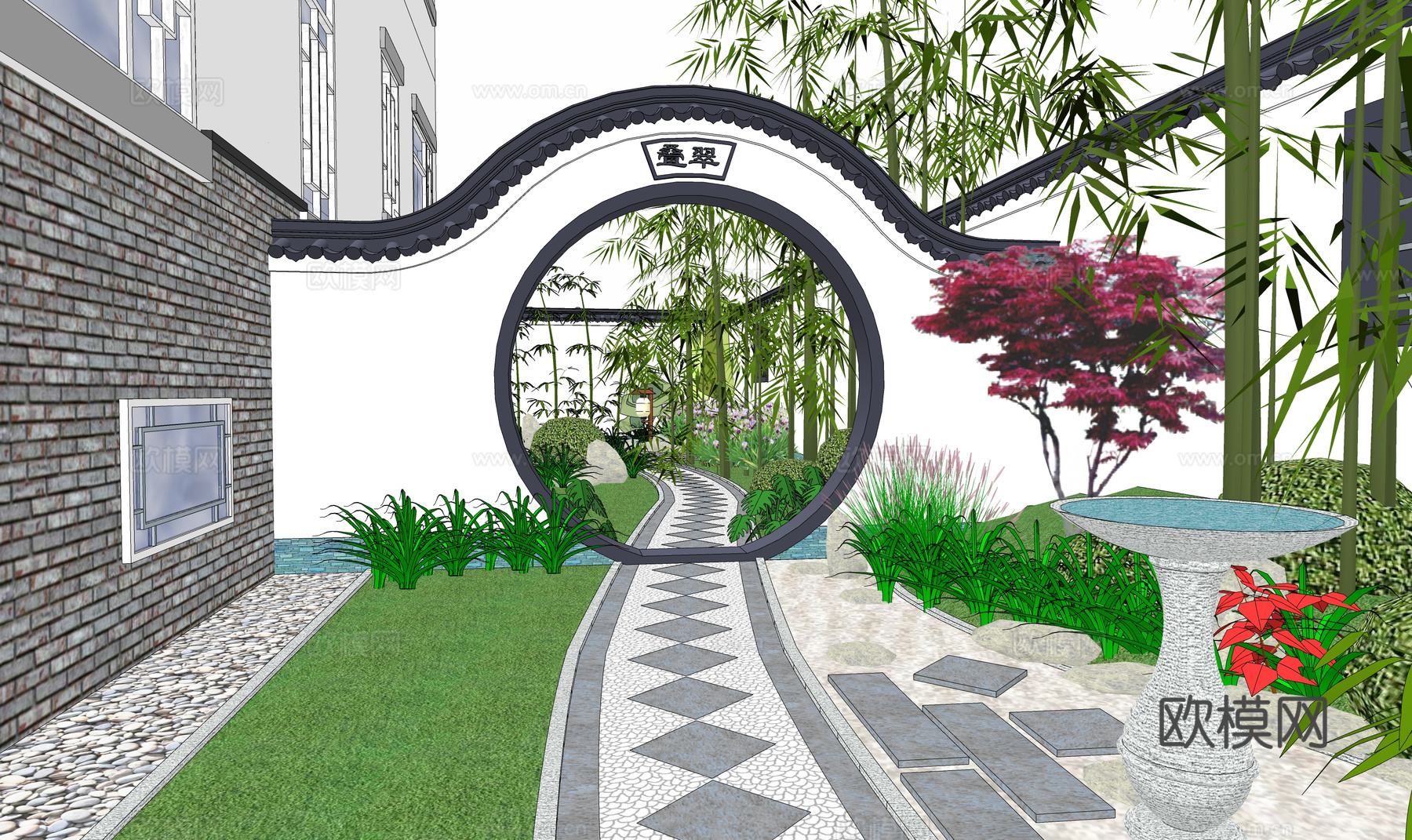 阳光房 微景观 庭院 水景 水池su模型