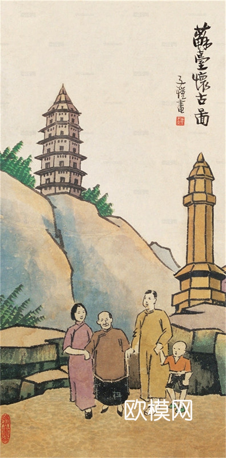 丰子恺水墨绘画作品，写意水墨画，水墨风漫画134下载