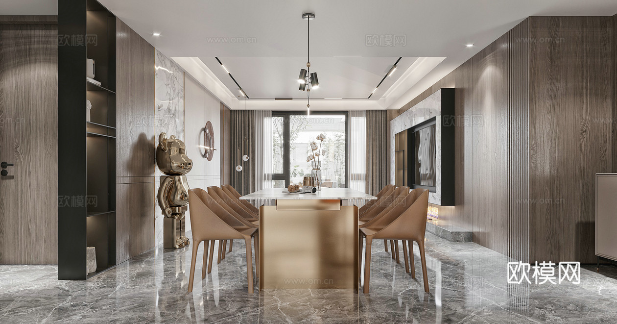 轻奢大平层 样板间 最新全套施工图 效果图合集cad施工图下载（渲染图5）