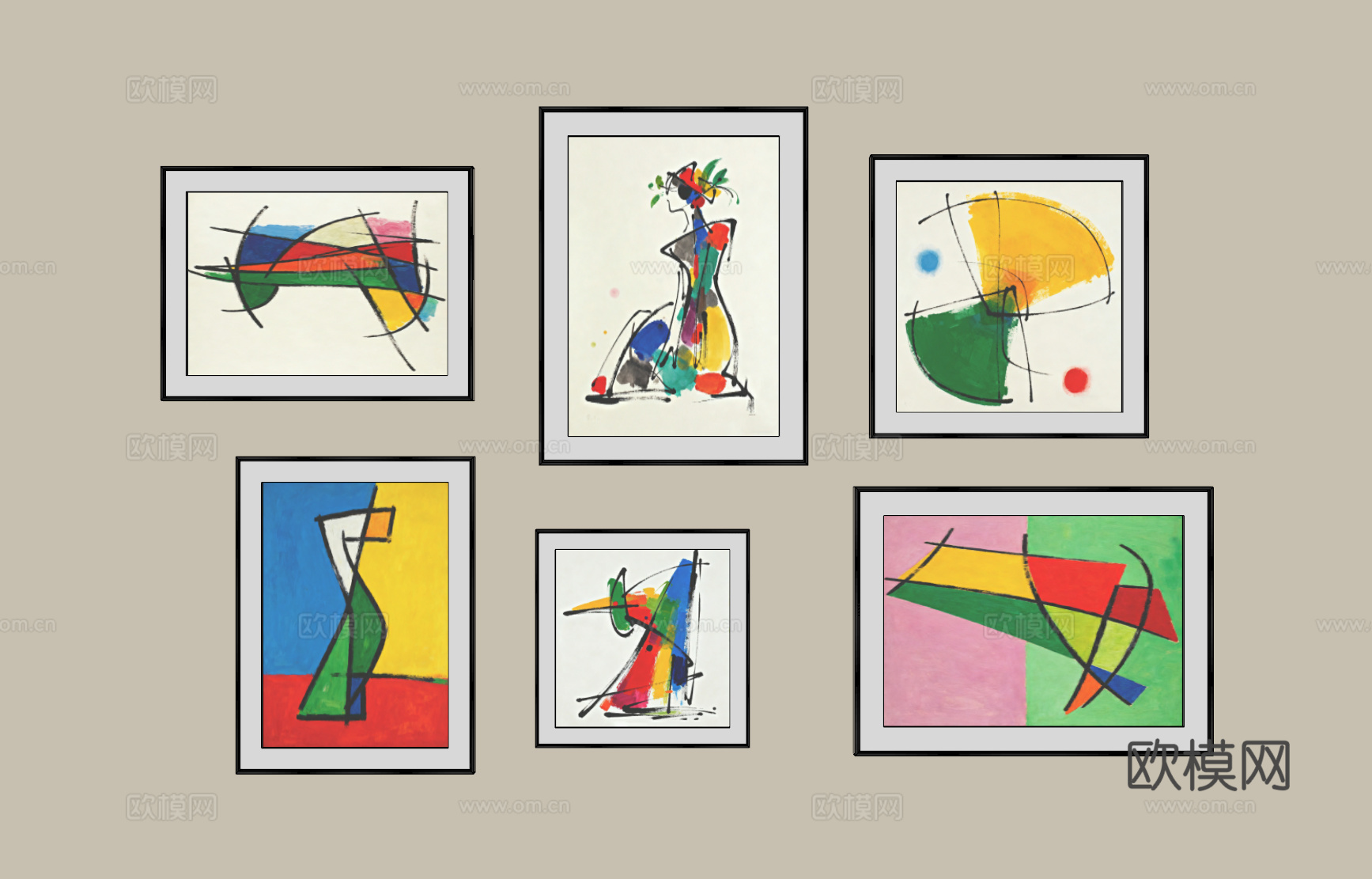 现代抽象装饰画组合su模型