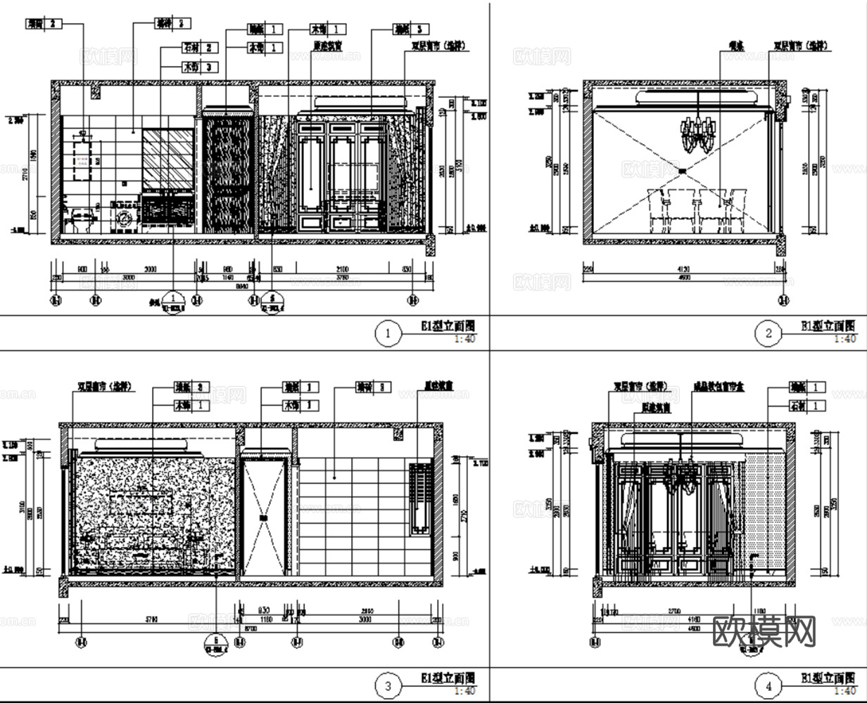 10套欧式古典风格样板间复式别墅大平层住宅CAD施工图效果图cad施工图