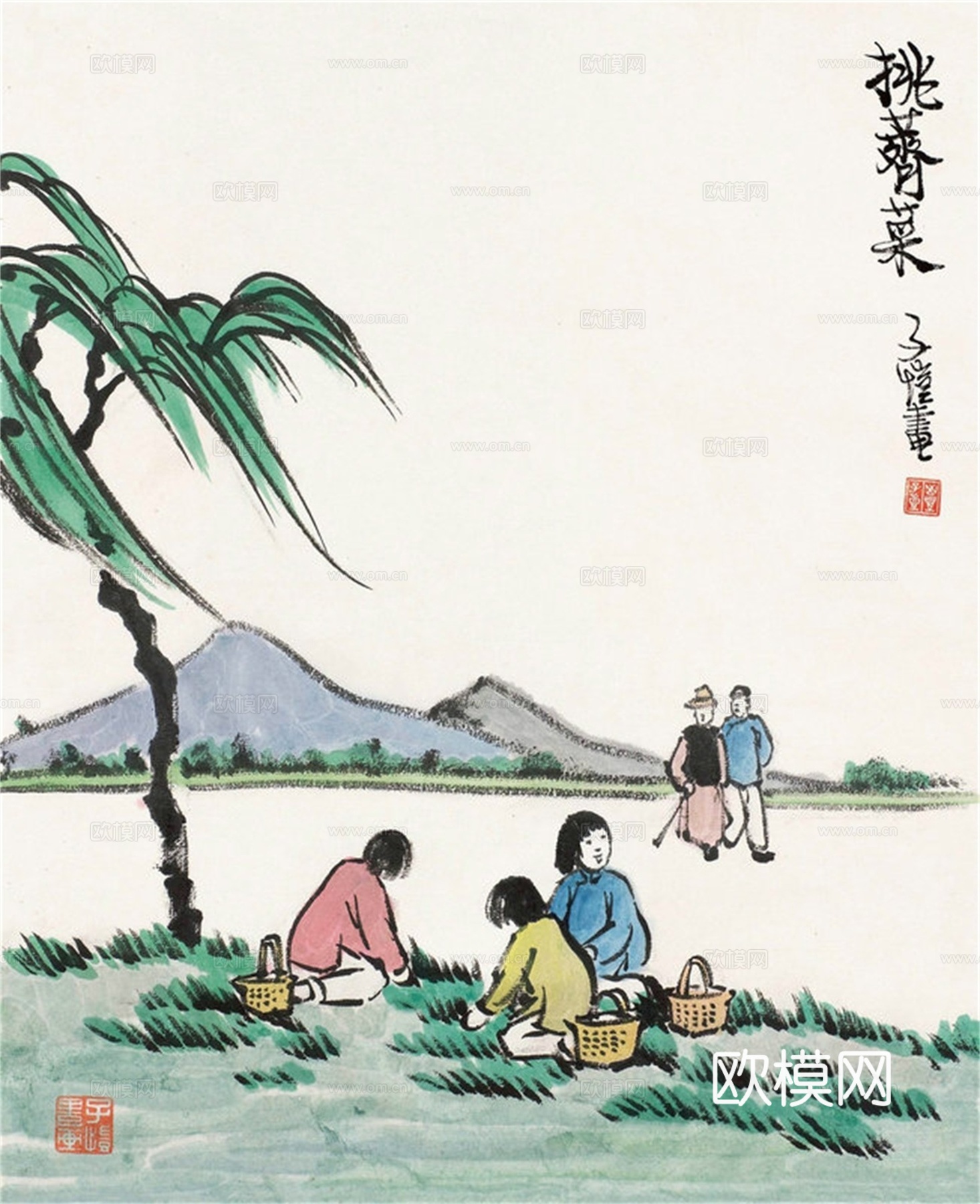 丰子恺水墨绘画作品，写意水墨画，水墨风漫画92