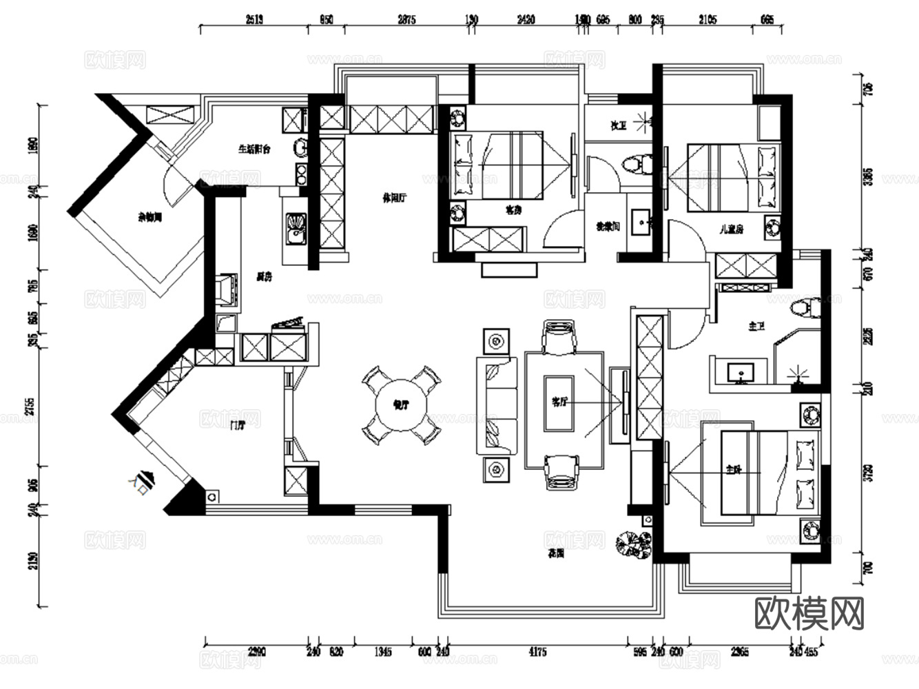 10套欧式古典风格样板间复式别墅大平层住宅CAD施工图效果图cad施工图
