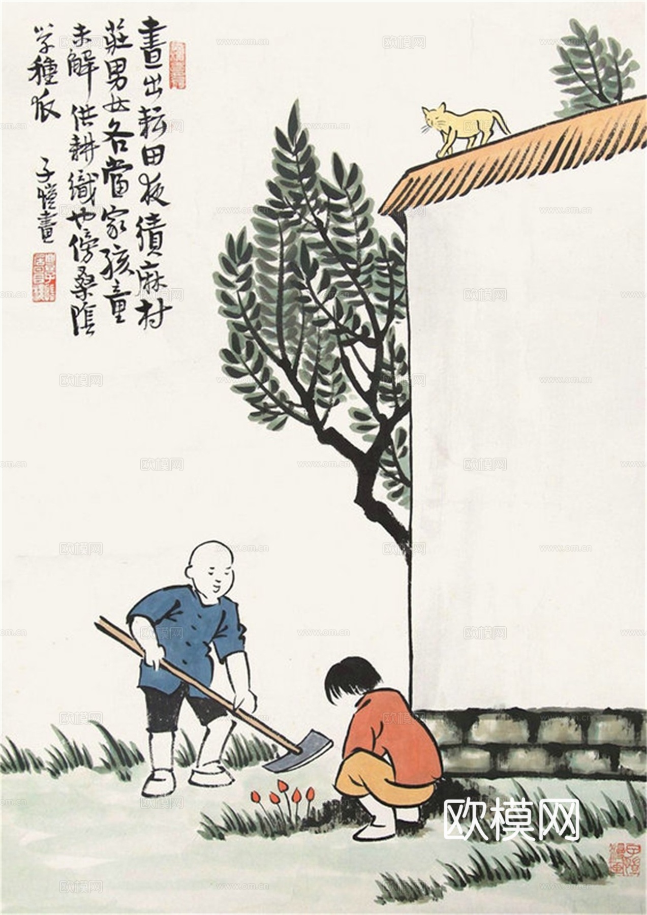 丰子恺水墨绘画作品，写意水墨画，水墨风漫画32下载
