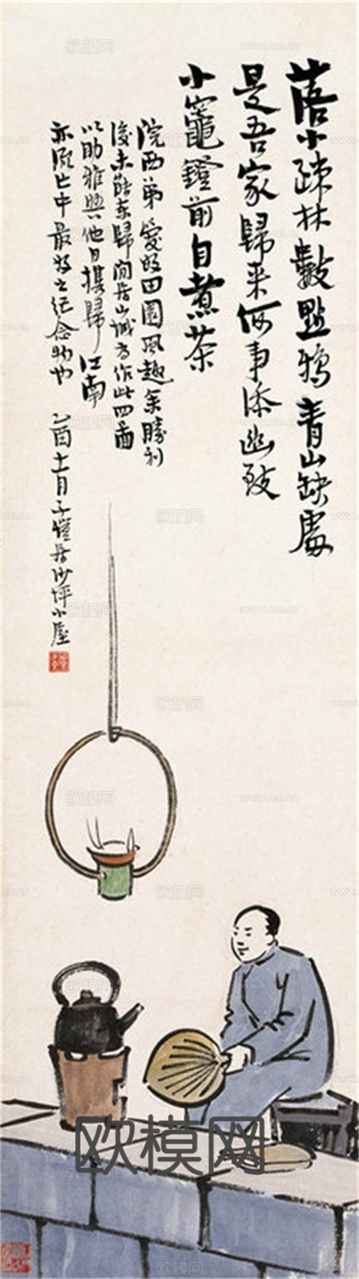 丰子恺水墨绘画作品，写意水墨画，水墨风漫画130下载