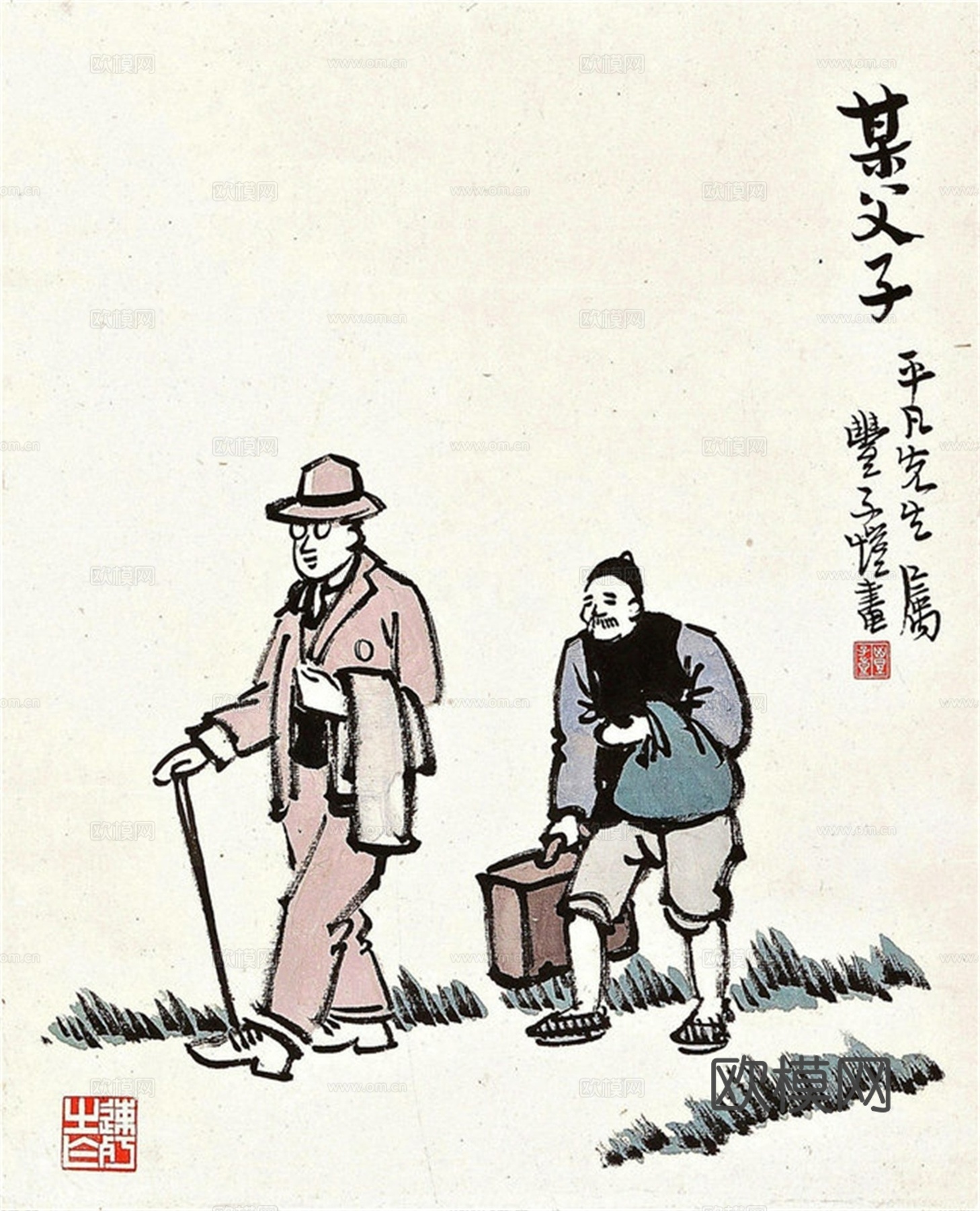 丰子恺水墨绘画作品，写意水墨画，水墨风漫画67下载