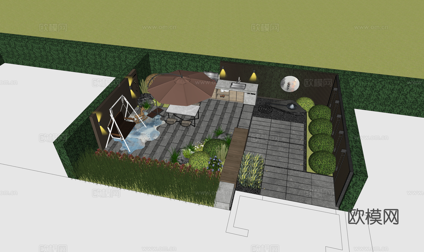 水景 阳光房 庭院门 门 微景观 庭院su模型