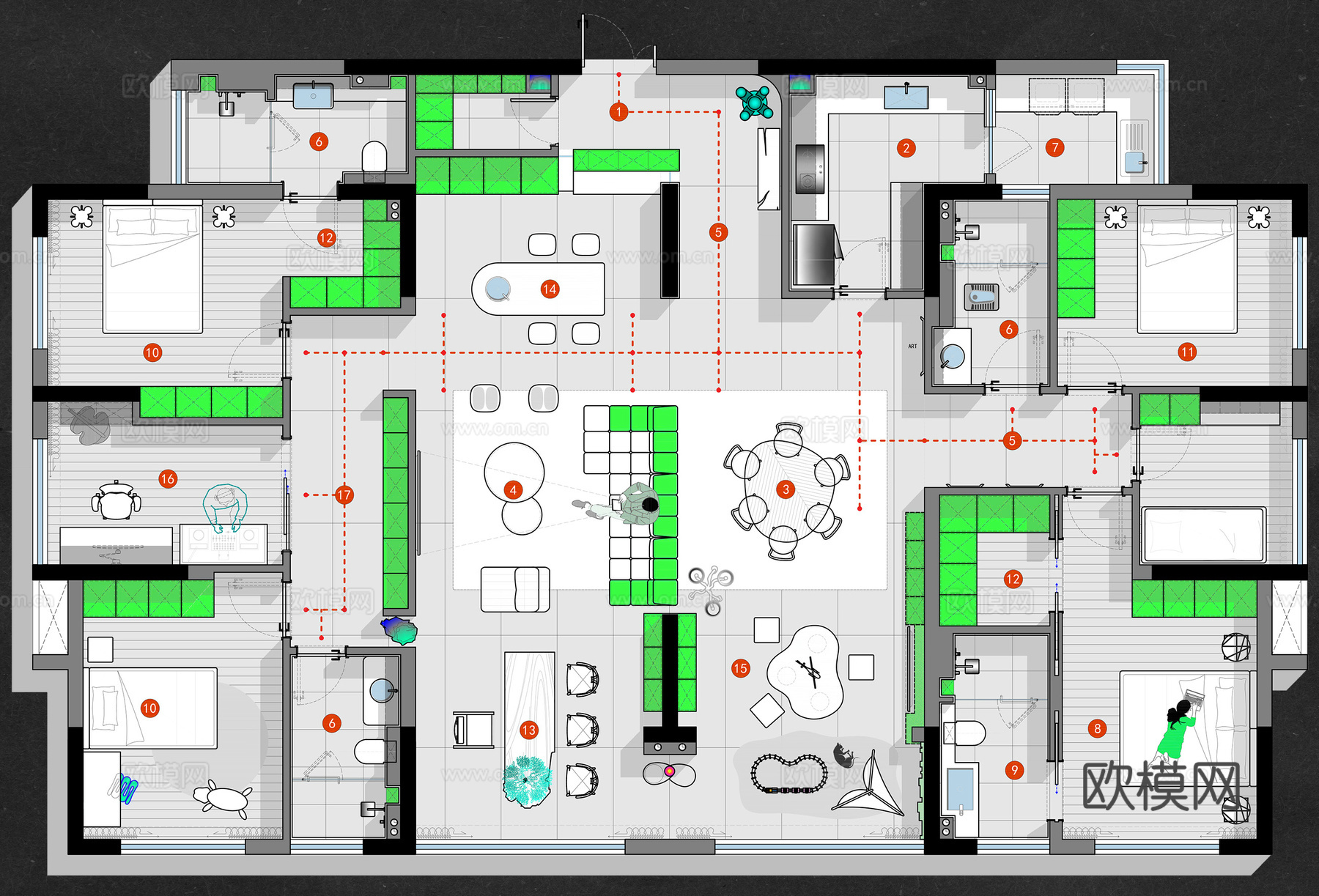 制图神器：CAD彩平直出模板1.0cad施工图