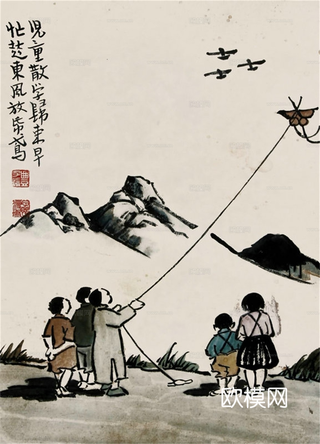 丰子恺水墨绘画作品，写意水墨画，水墨风漫画113下载