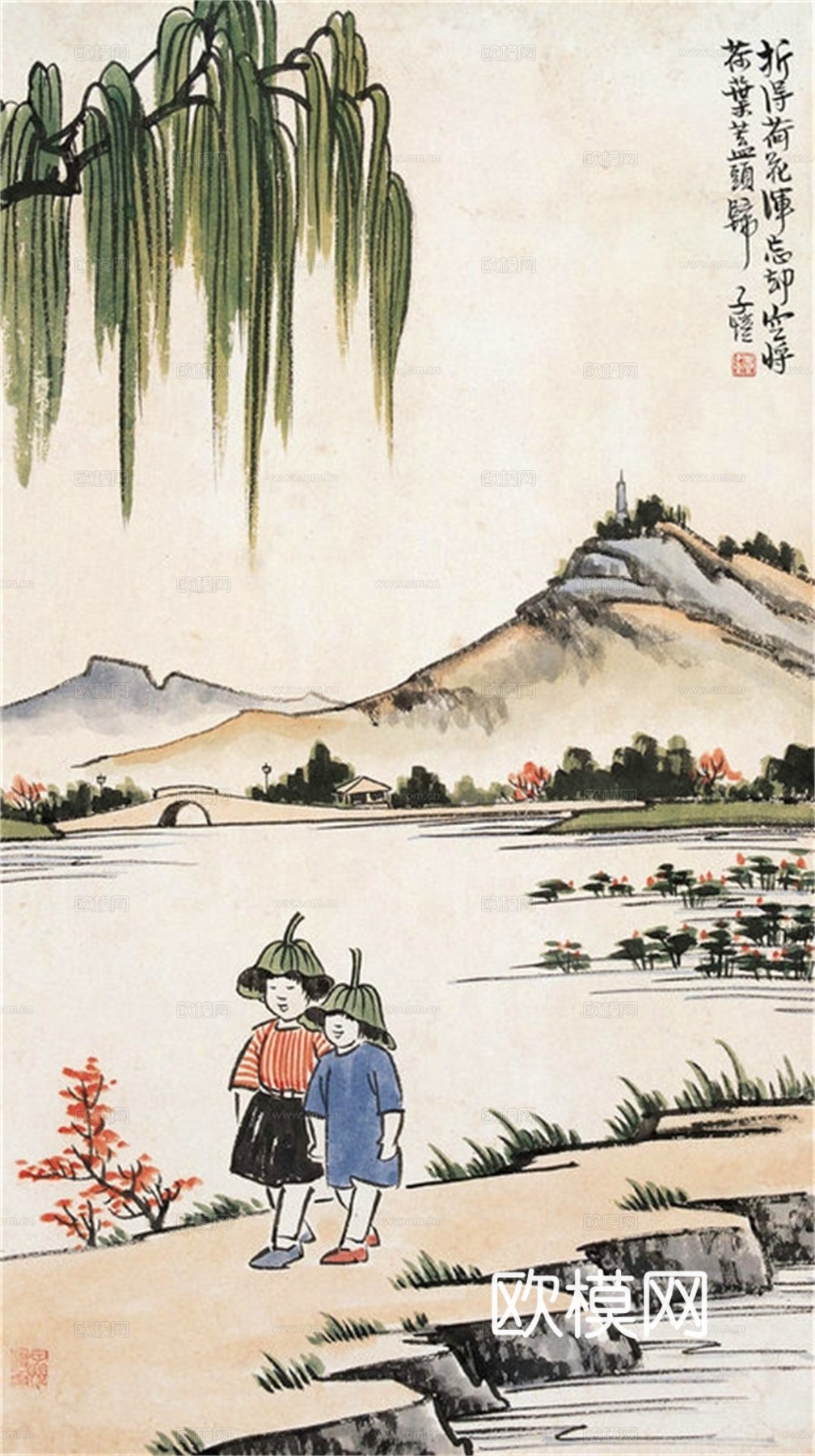 丰子恺水墨绘画作品，写意水墨画，水墨风漫画145下载