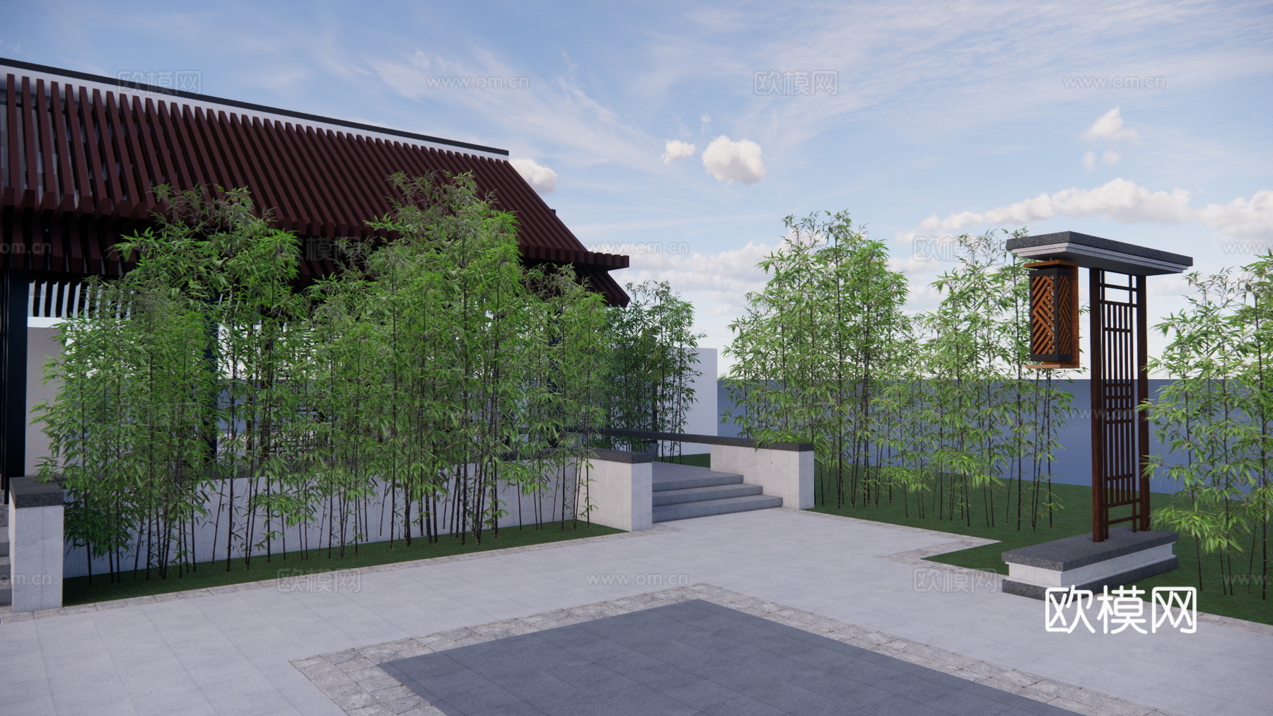 屋顶花园 草坪灯 水景 门 室内景观 庭院su模型