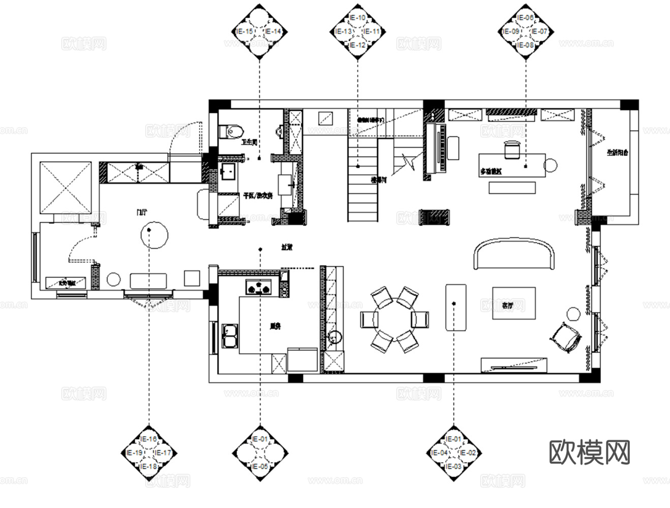 10套欧式古风格样板间别墅大平层复式住宅CAD施工图附效果图cad施工图