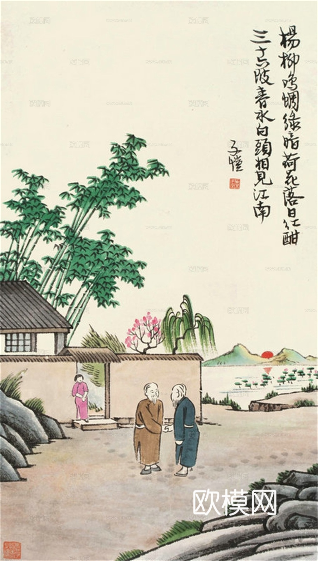 丰子恺水墨绘画作品，写意水墨画，水墨风漫画39下载