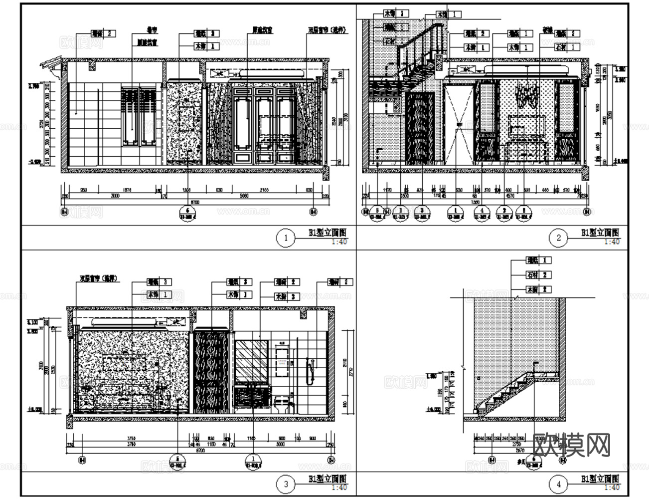 10套欧式古典风格样板间复式别墅大平层住宅CAD施工图效果图cad施工图