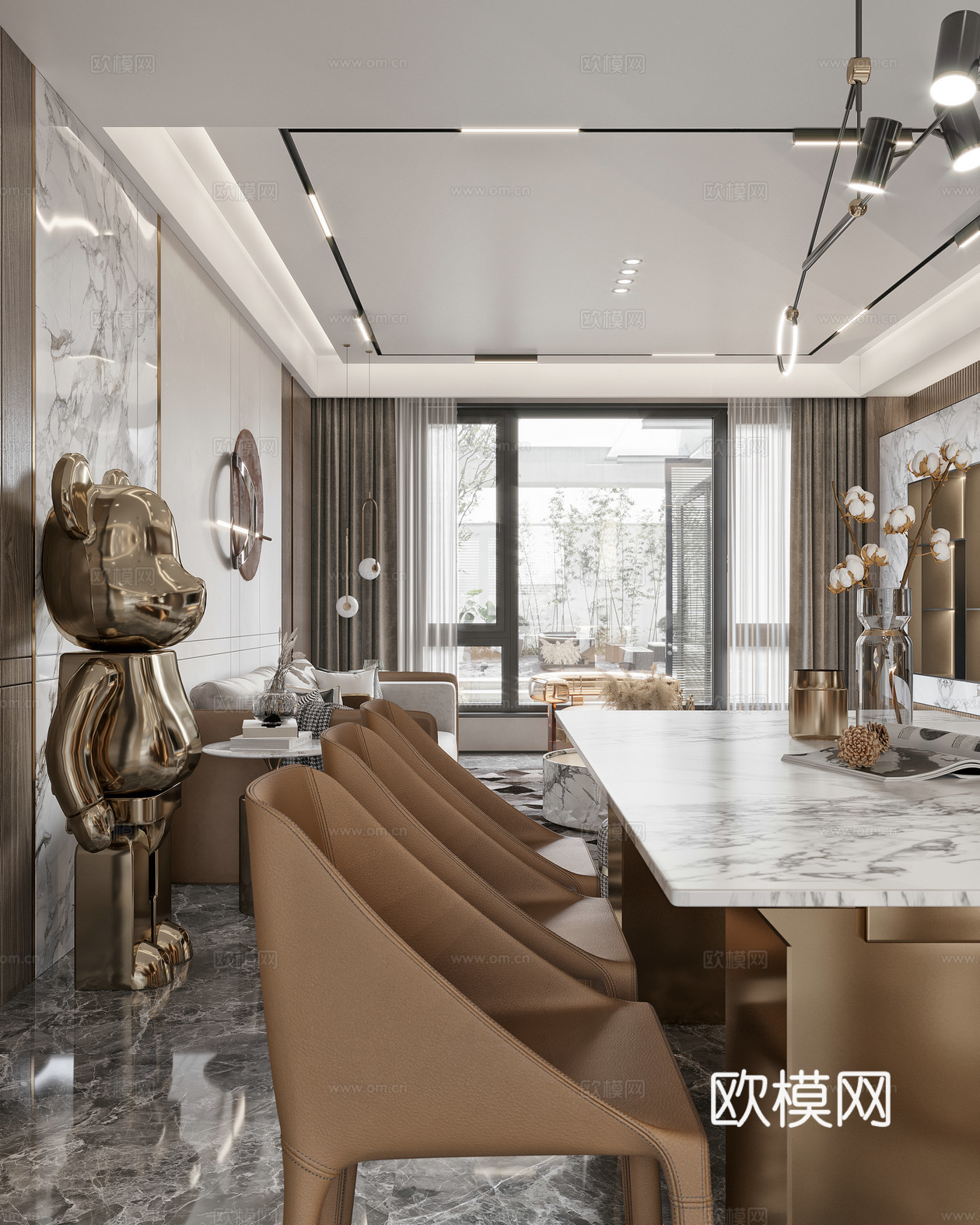 轻奢大平层 样板间 最新全套施工图 效果图合集cad施工图下载（渲染图6）