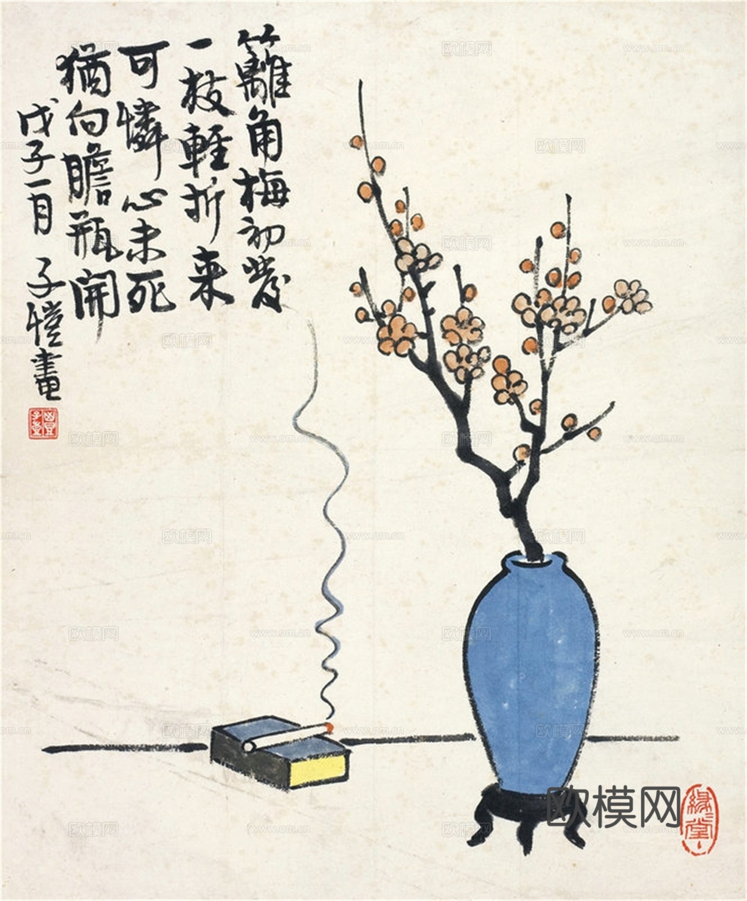 丰子恺水墨绘画作品，写意水墨画，水墨风漫画74