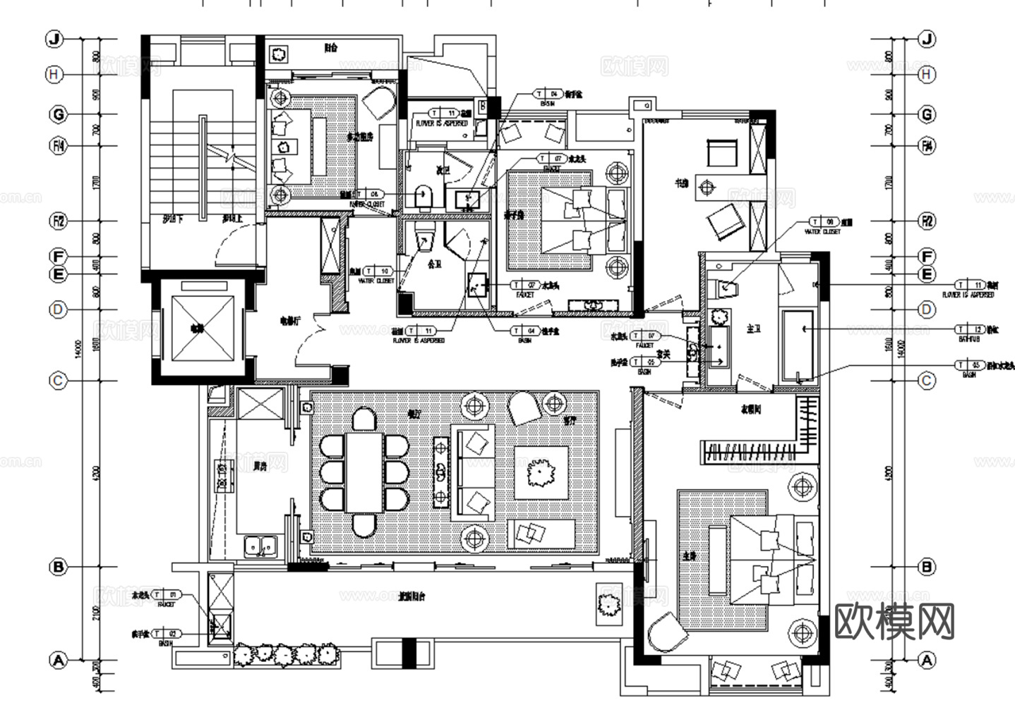 10套新中式风格样板间别墅大平层复式住宅CAD施工图附效果图cad施工图