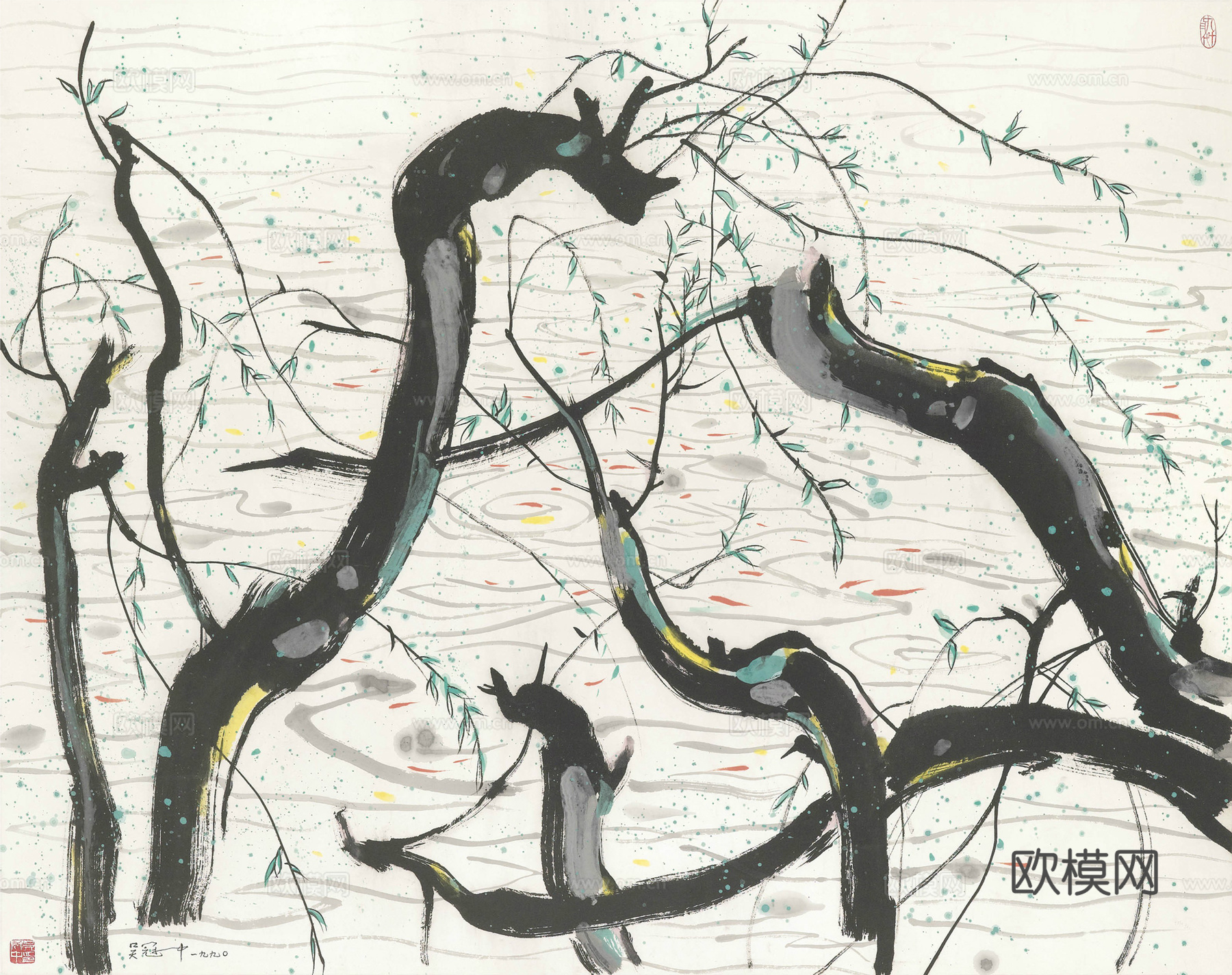 吴冠中绘画作品，写意水墨画，近现代水墨画，写意江南古镇水墨画下载