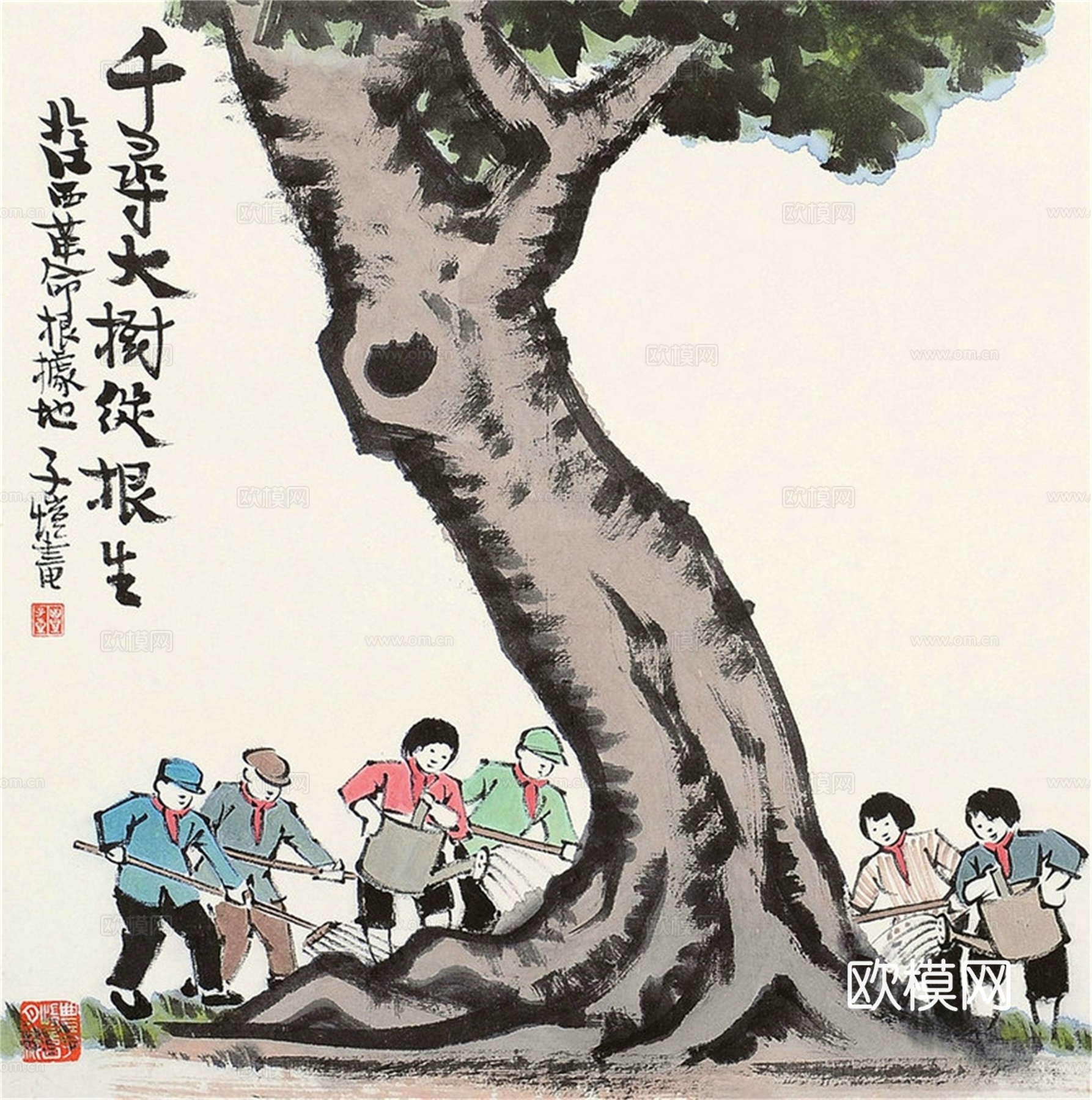 丰子恺水墨绘画作品，写意水墨画，水墨风漫画75下载