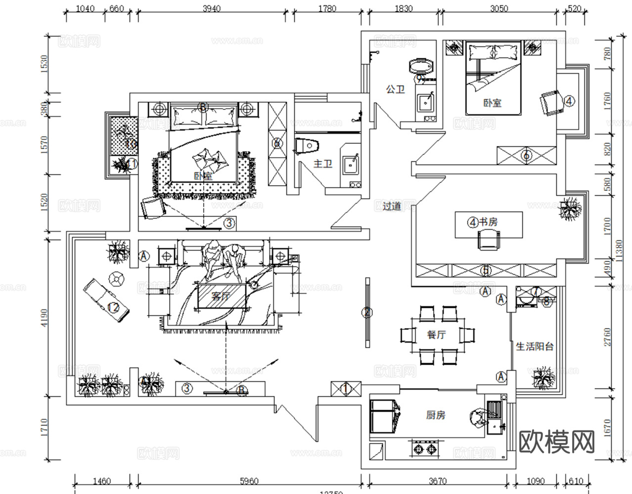 10套新中式风格样板间别墅大平层复式住宅CAD施工图附效果图cad施工图