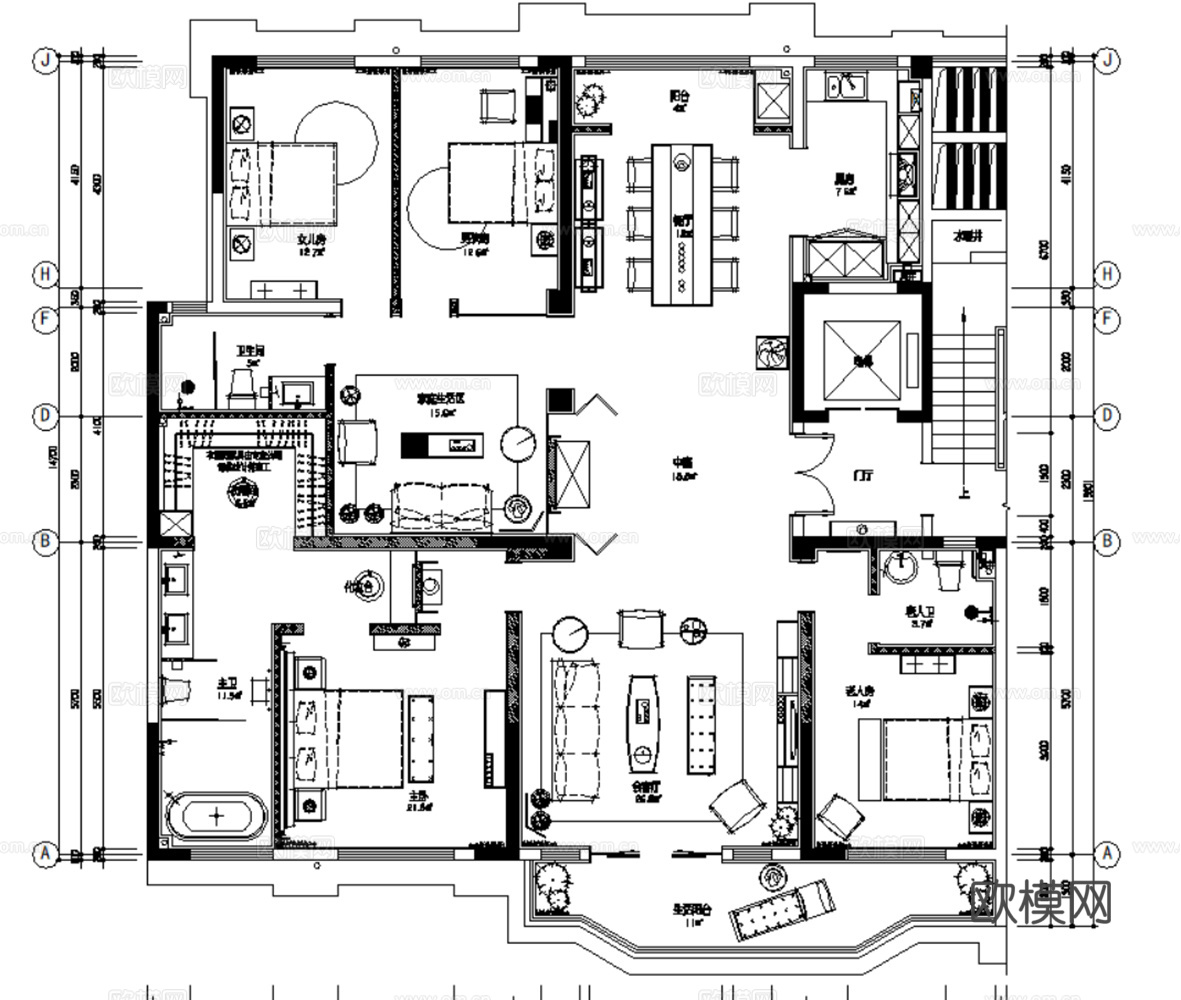 10套新中式风格样板间别墅大平层复式住宅CAD施工图附效果图cad施工图