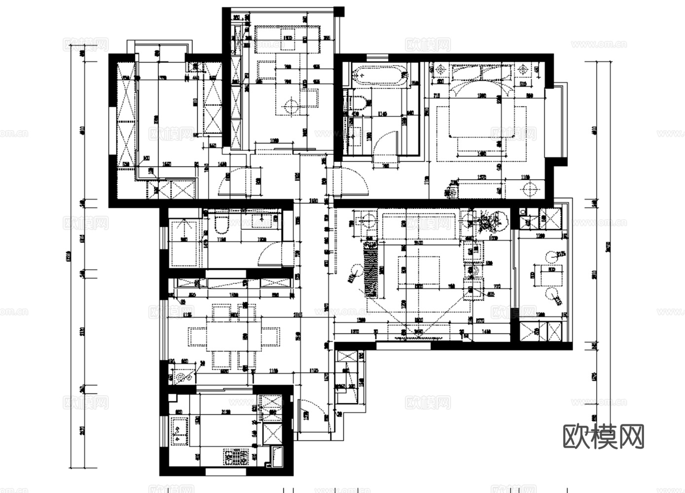 10套新中式风格样板间别墅大平层复式住宅CAD施工图附效果图cad施工图