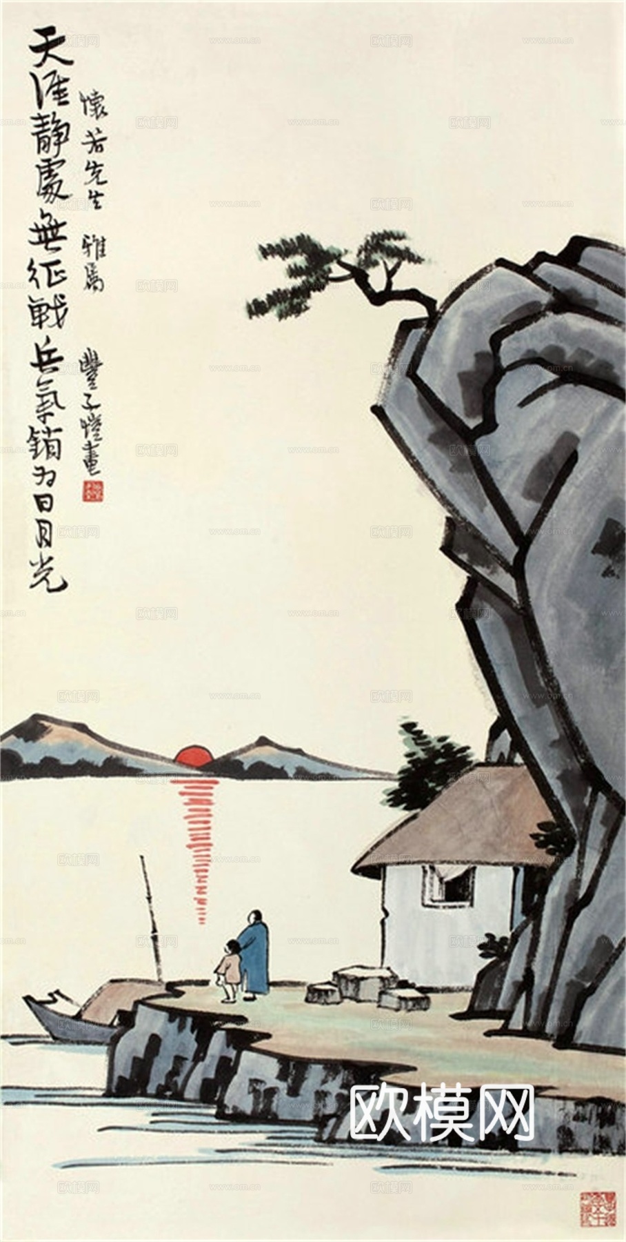 丰子恺水墨绘画作品，写意水墨画，水墨风漫画90