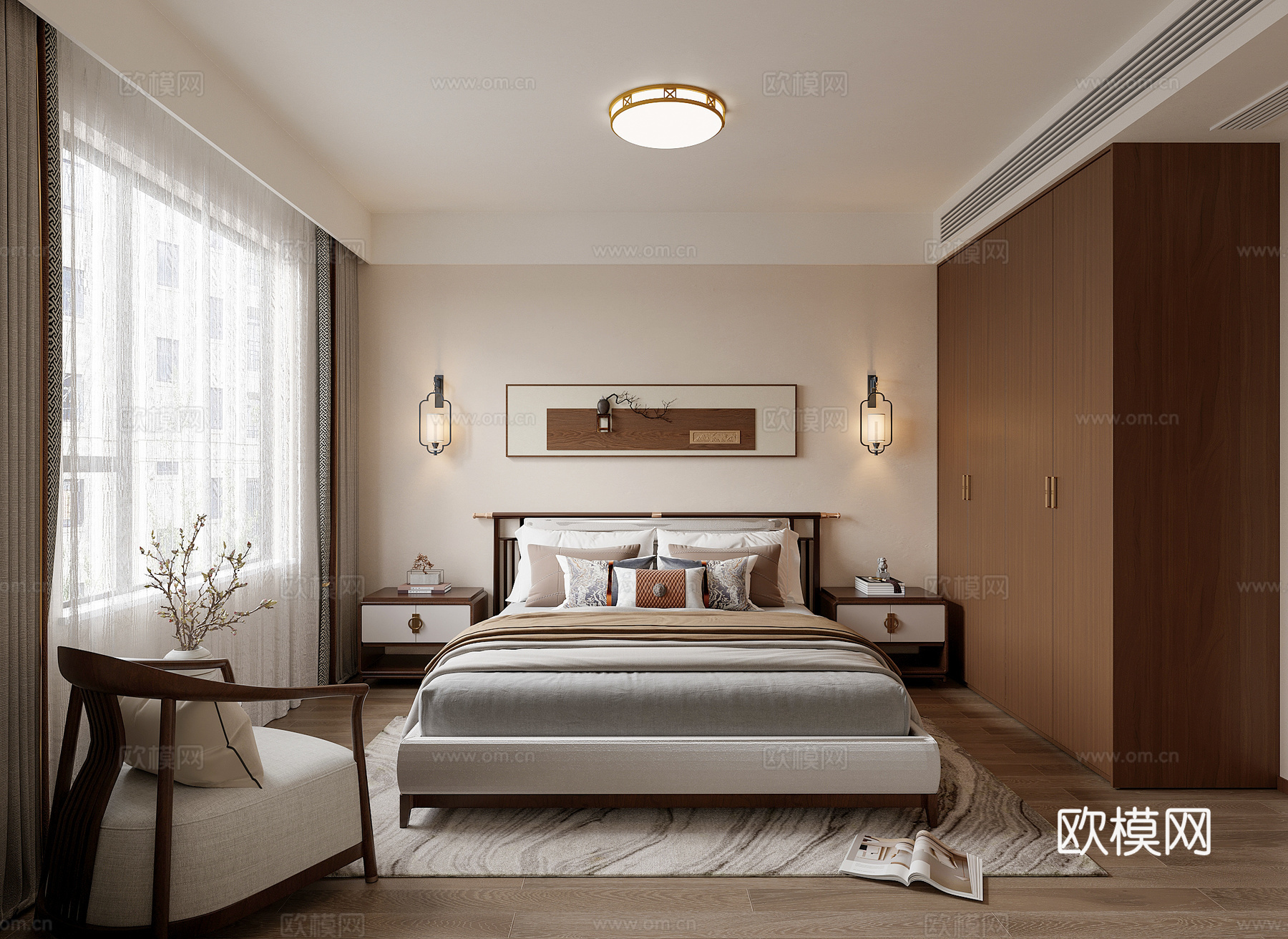 中式卧室su模型