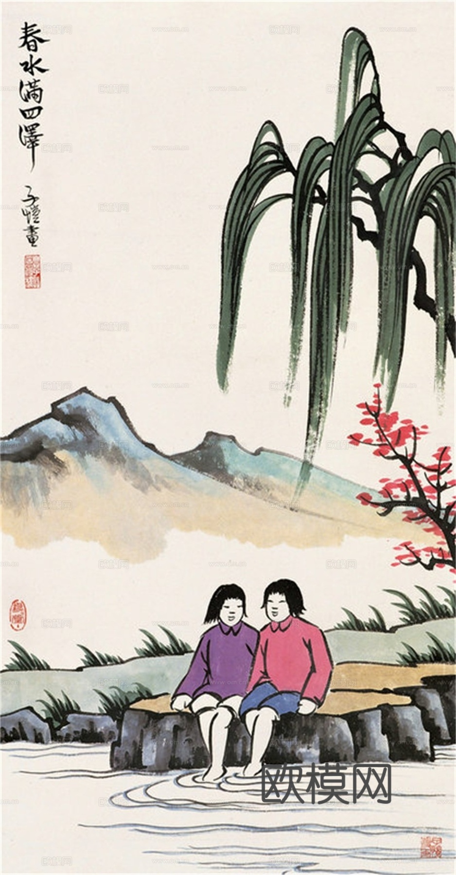 丰子恺水墨绘画作品，写意水墨画，水墨风漫画128下载