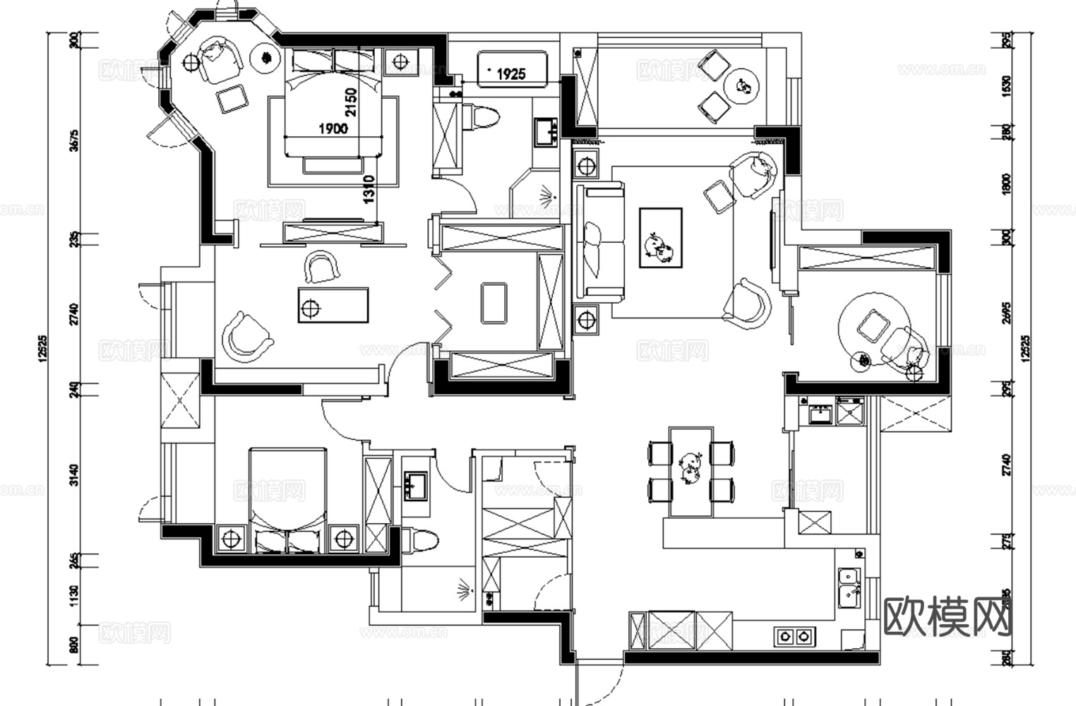 10套欧式古风格样板间别墅大平层复式住宅CAD施工图附效果图cad施工图