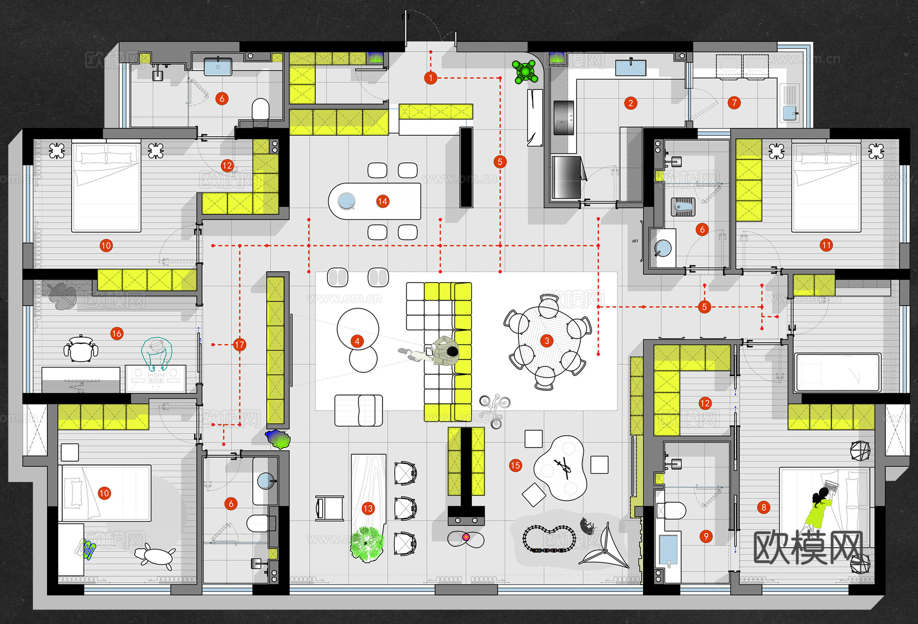 制图神器：CAD彩平直出模板1.0cad施工图