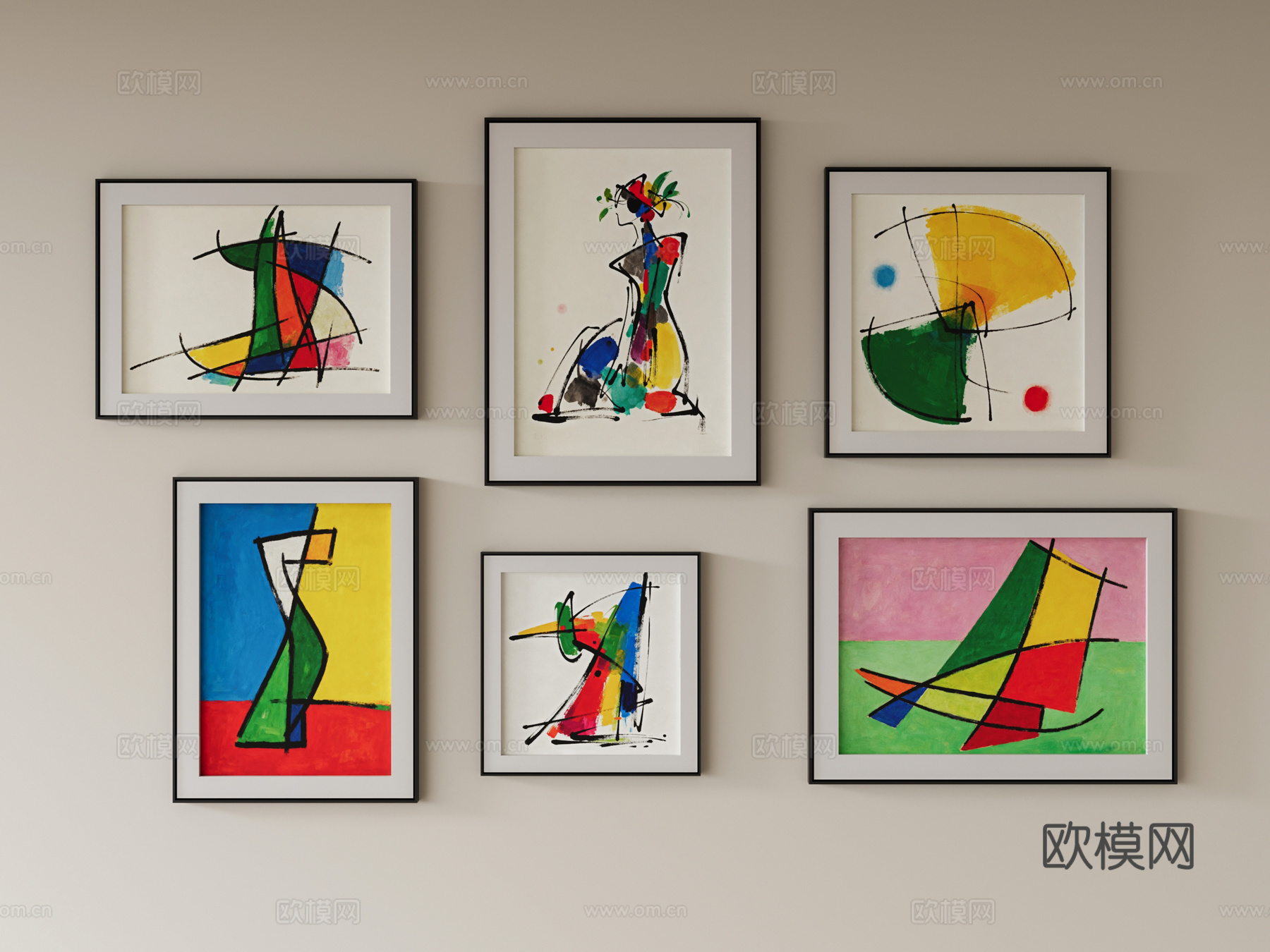 现代抽象装饰画组合su模型