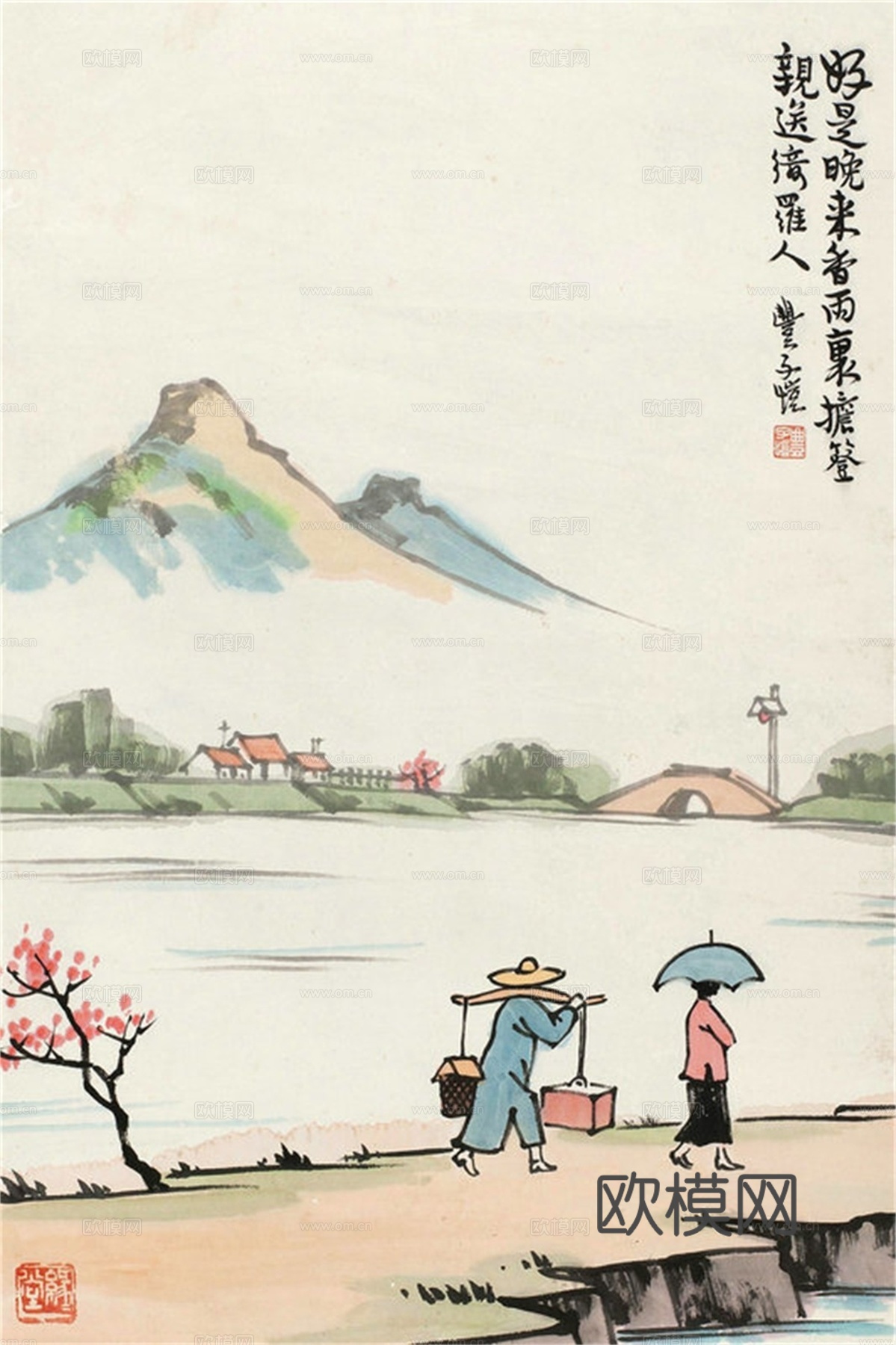 丰子恺水墨绘画作品，写意水墨画，水墨风漫画86