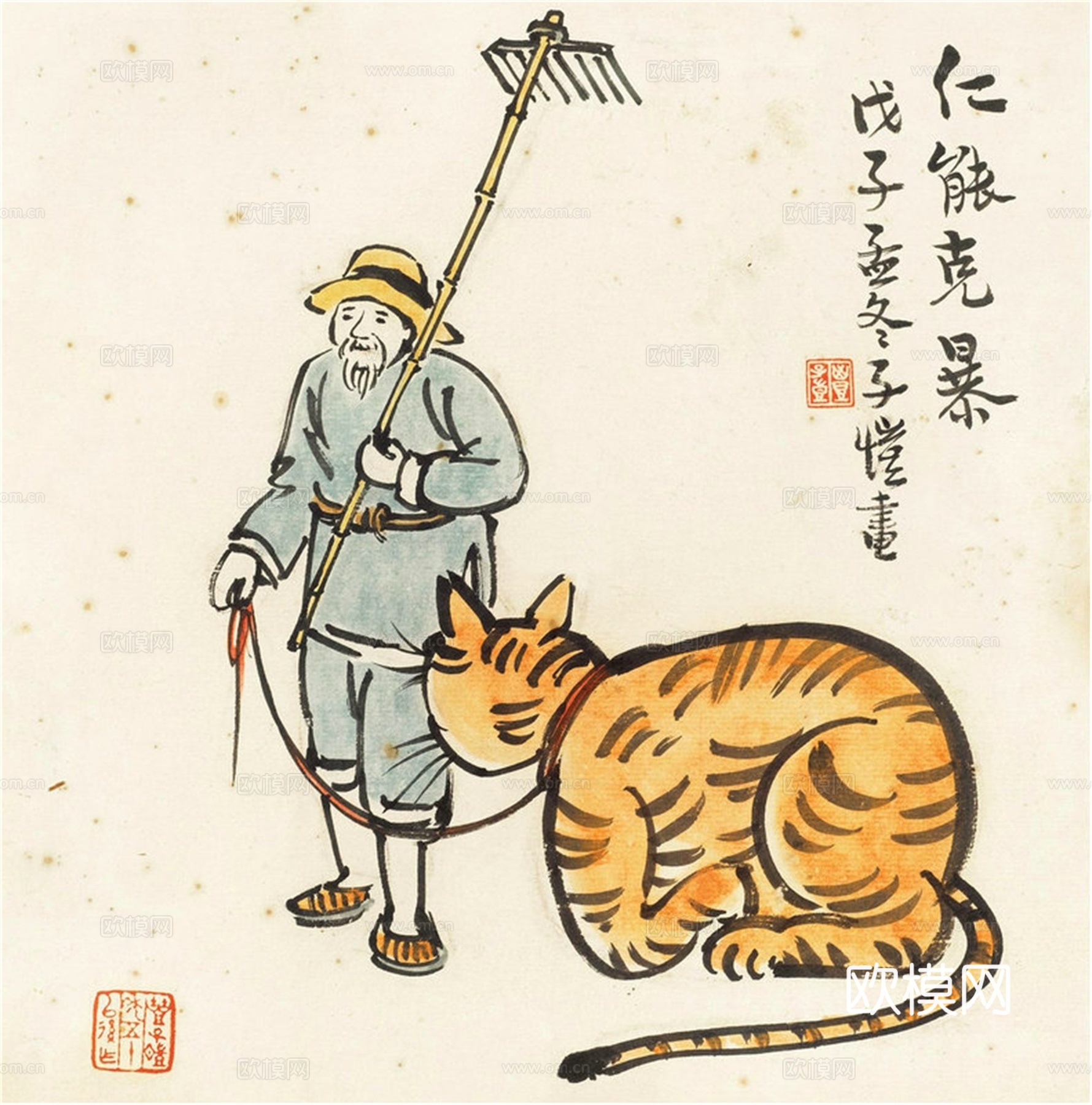 丰子恺水墨绘画作品，写意水墨画，水墨风漫画80下载