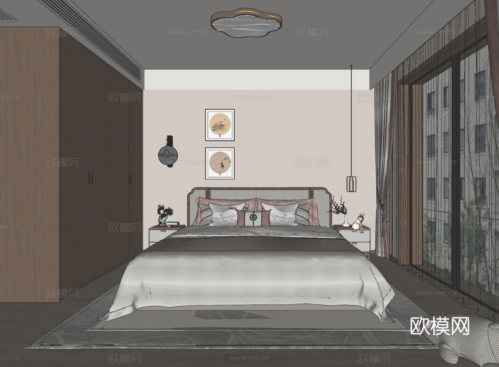 中式卧室女孩房su模型
