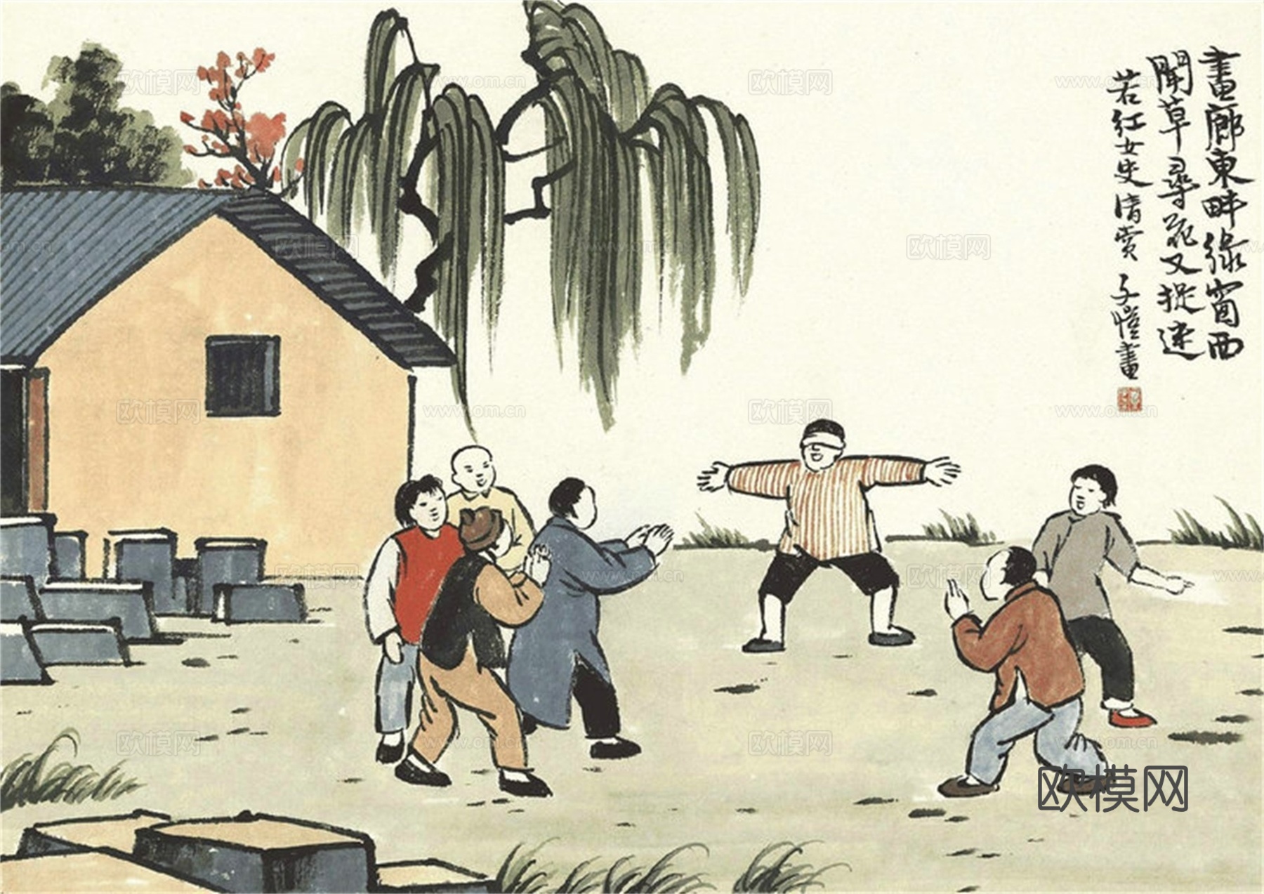 丰子恺水墨绘画作品，写意水墨画，水墨风漫画122下载