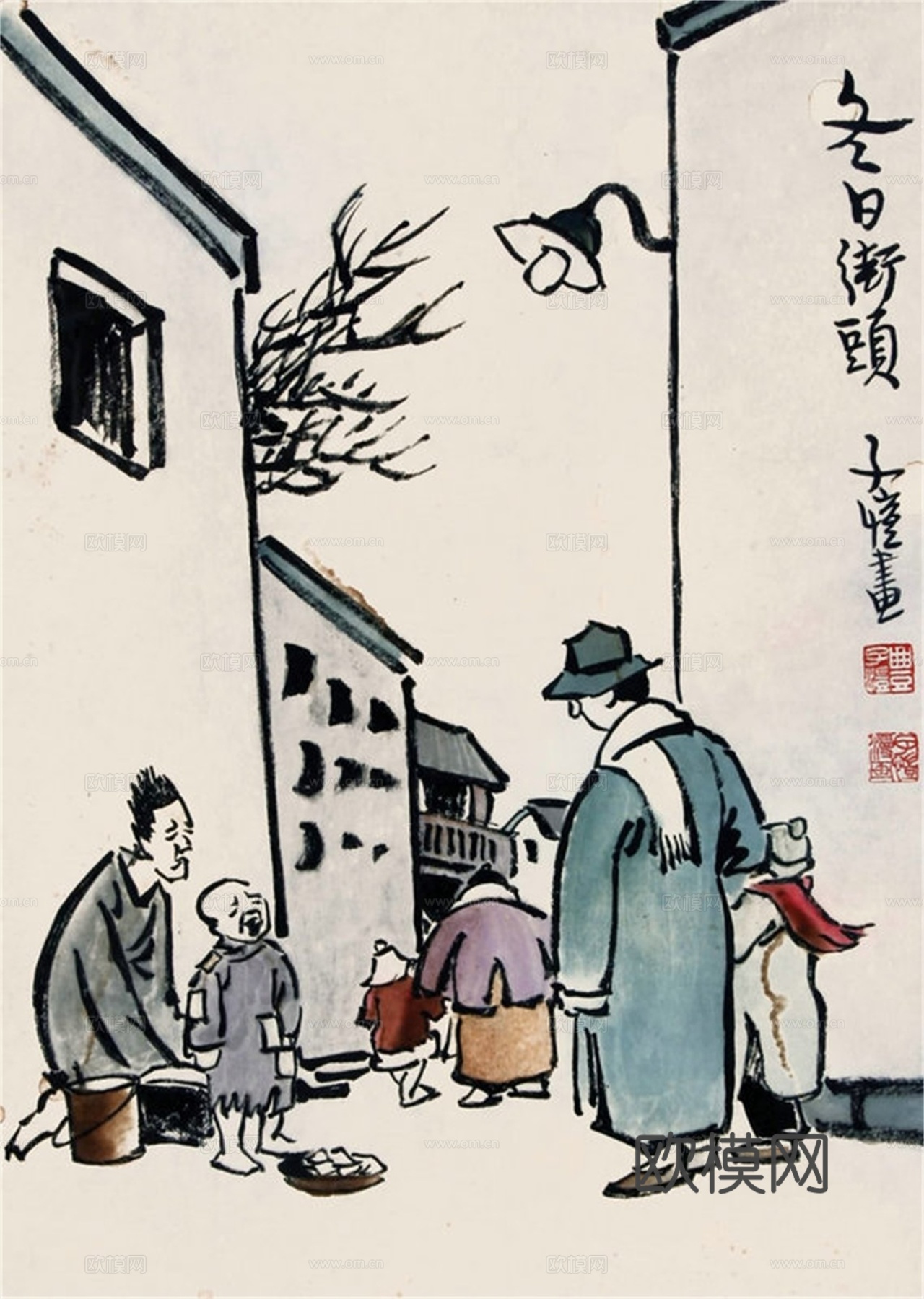 丰子恺水墨绘画作品，写意水墨画，水墨风漫画112下载