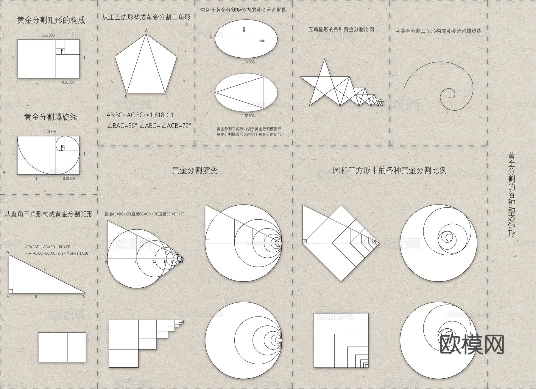 设计几何学黄金比例分割模板cad施工图