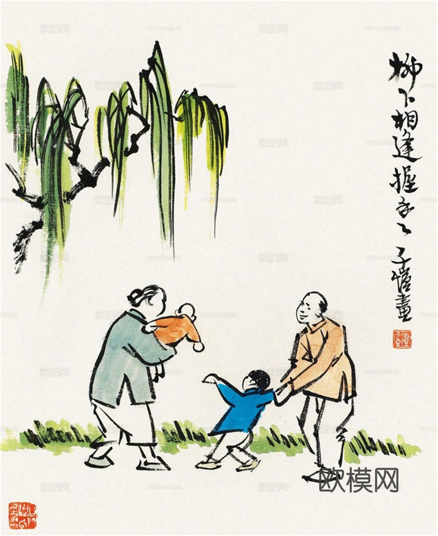 丰子恺水墨绘画作品，写意水墨画，水墨风漫画9