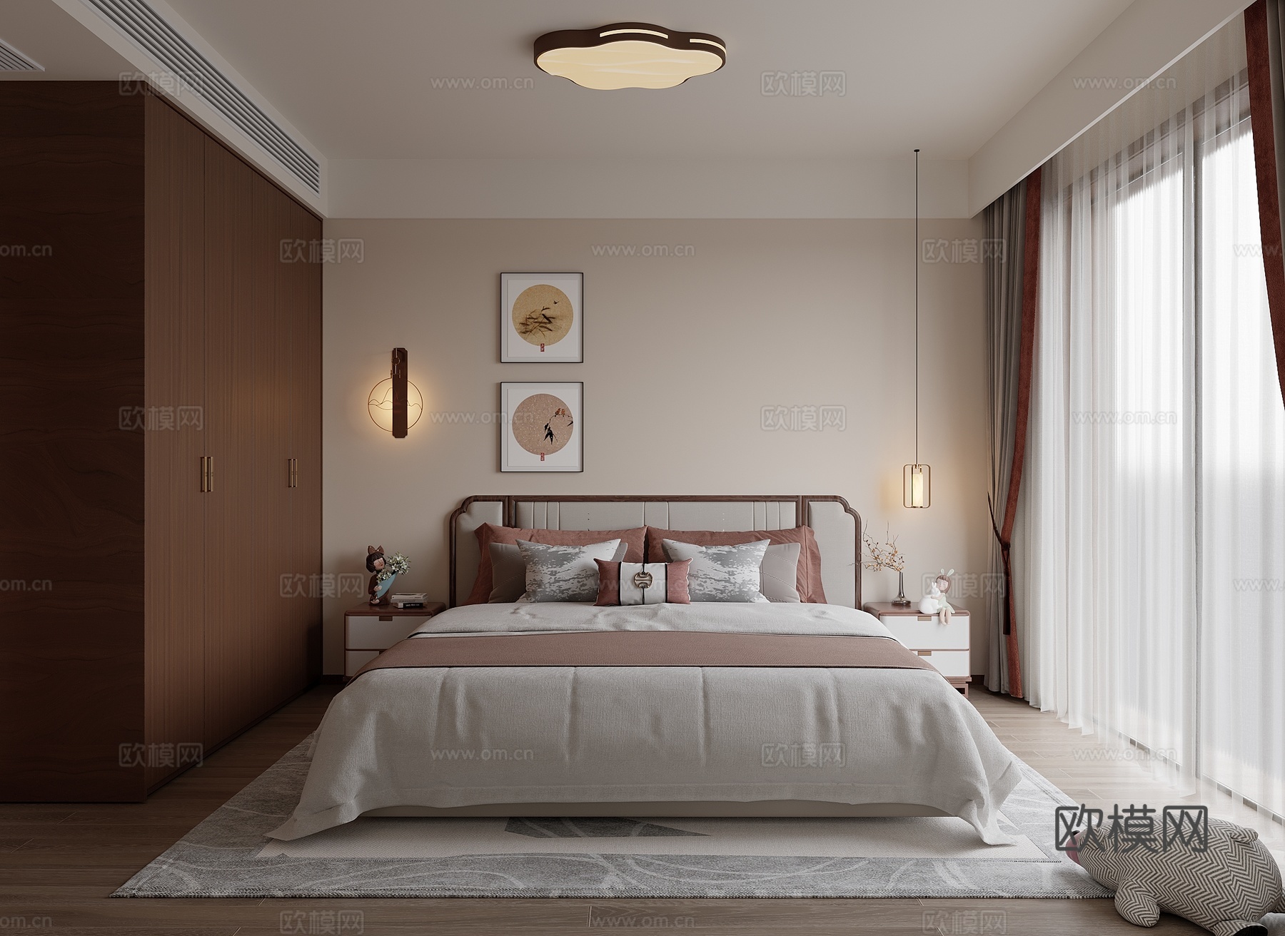 中式卧室女孩房su模型