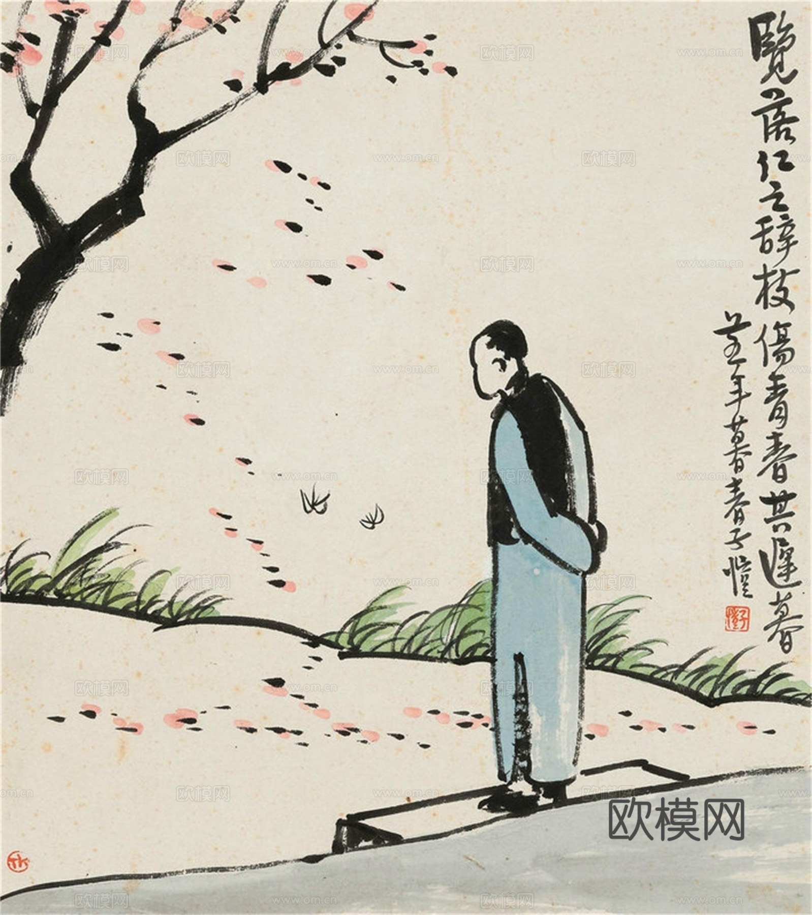丰子恺水墨绘画作品，写意水墨画，水墨风漫画81下载