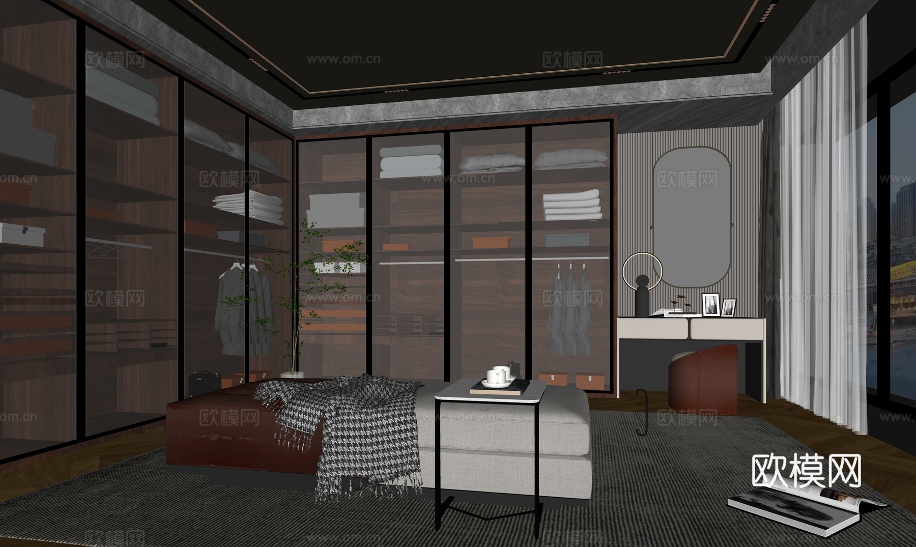 现代衣帽间su模型