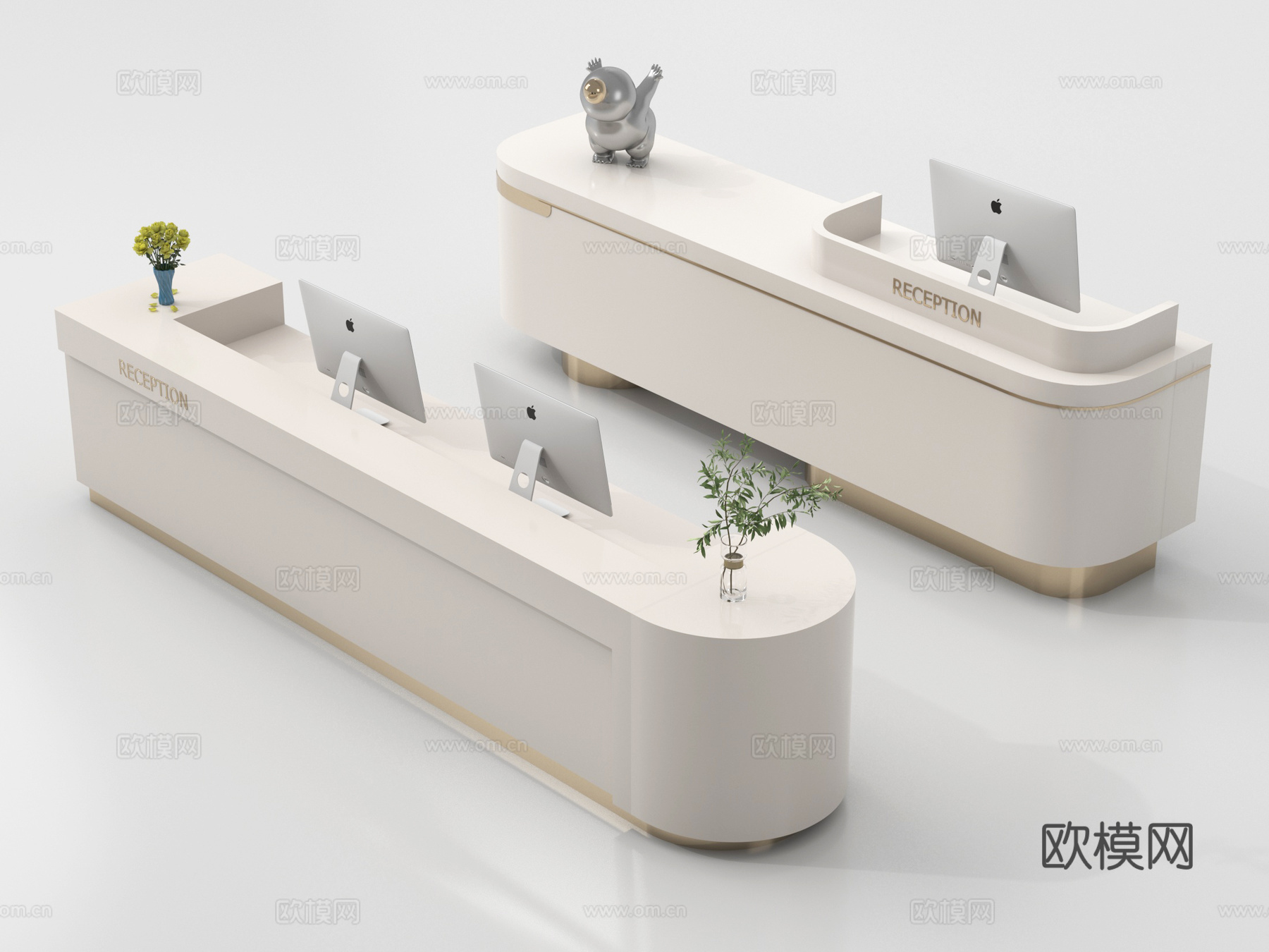 现代公司前台 接待区 吧台 接待台 服务台su模型