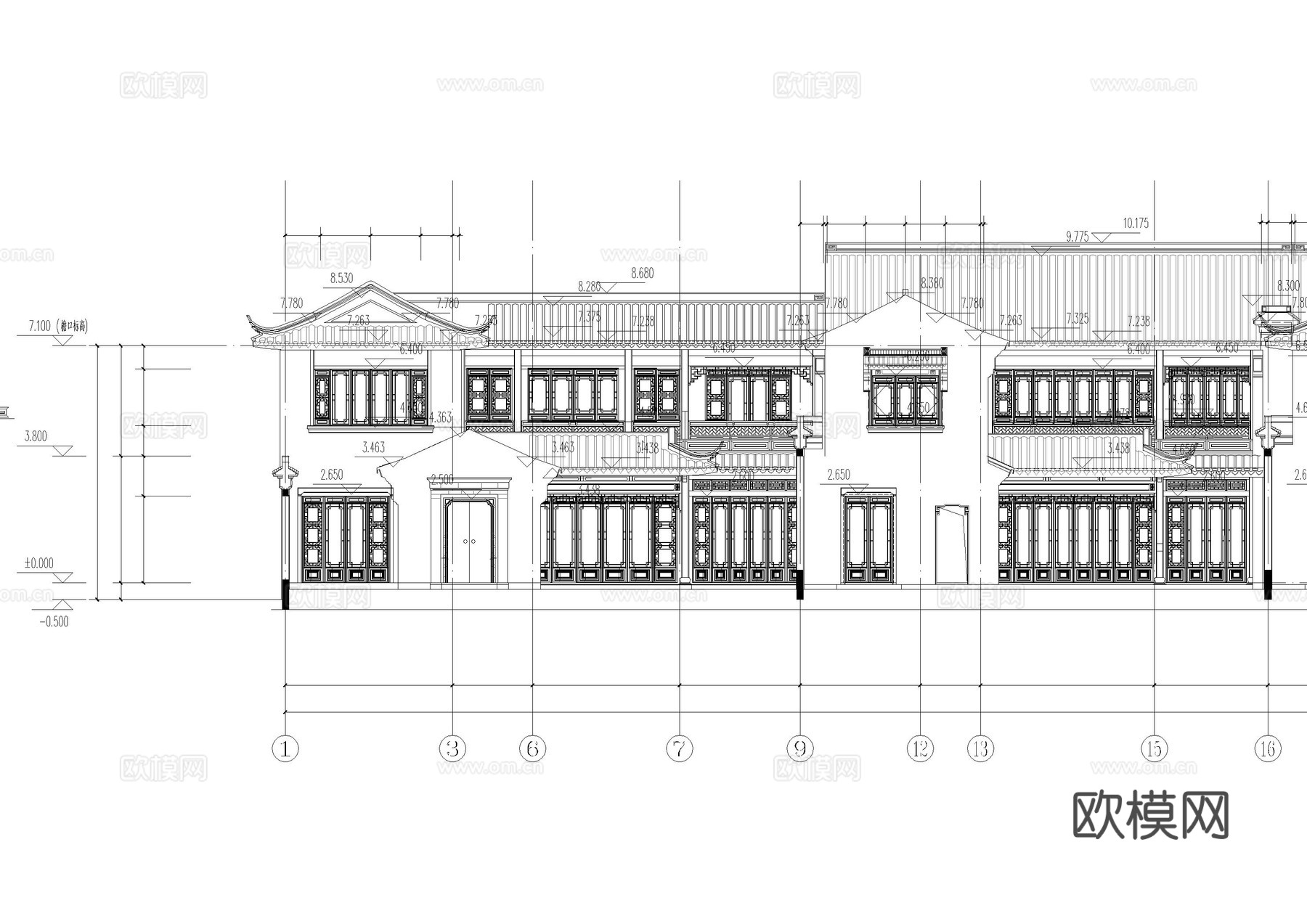 中式桃花源民宿建筑施工图cad施工图