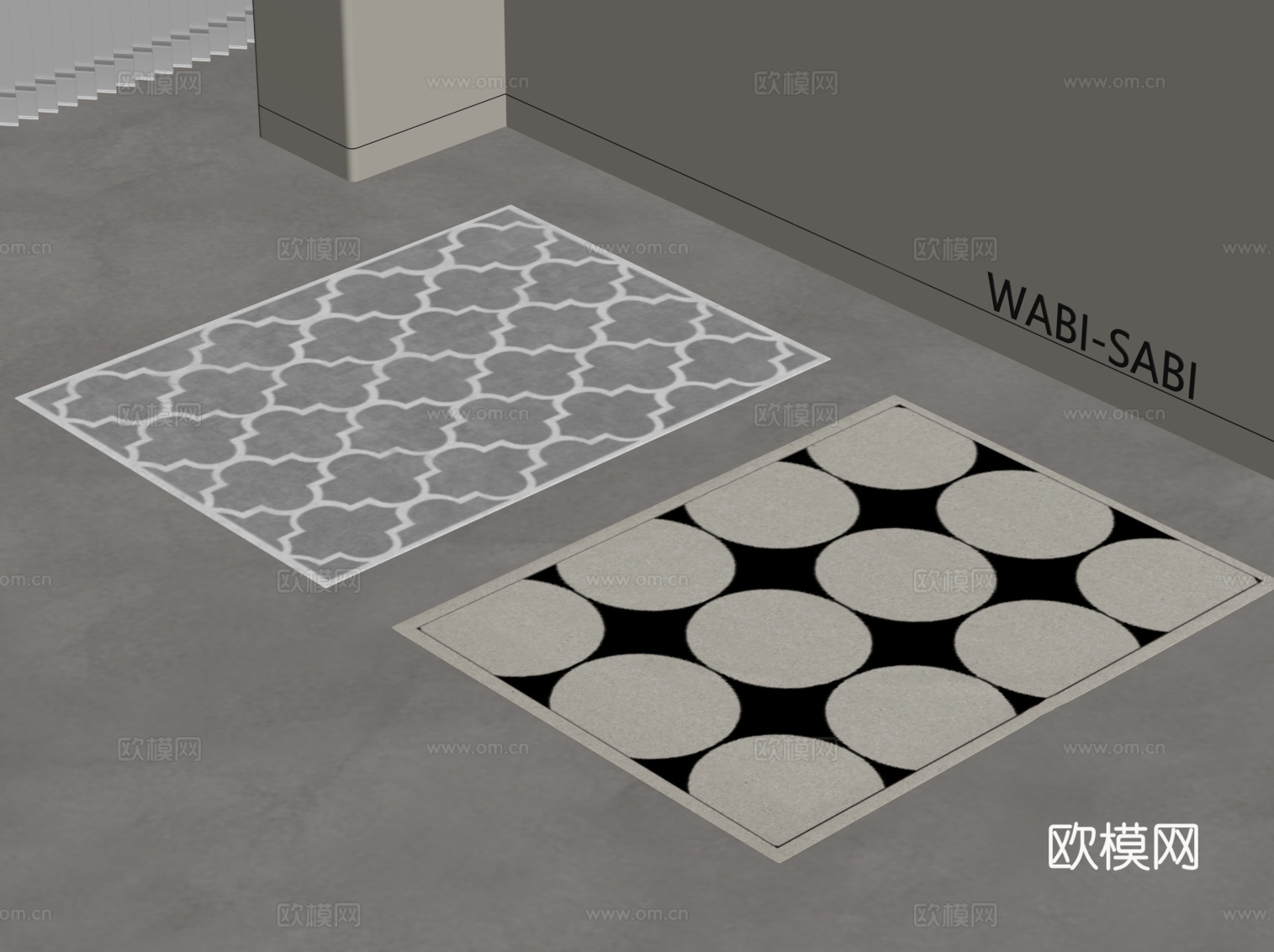 现代中古风地毯 方形地毯su模型