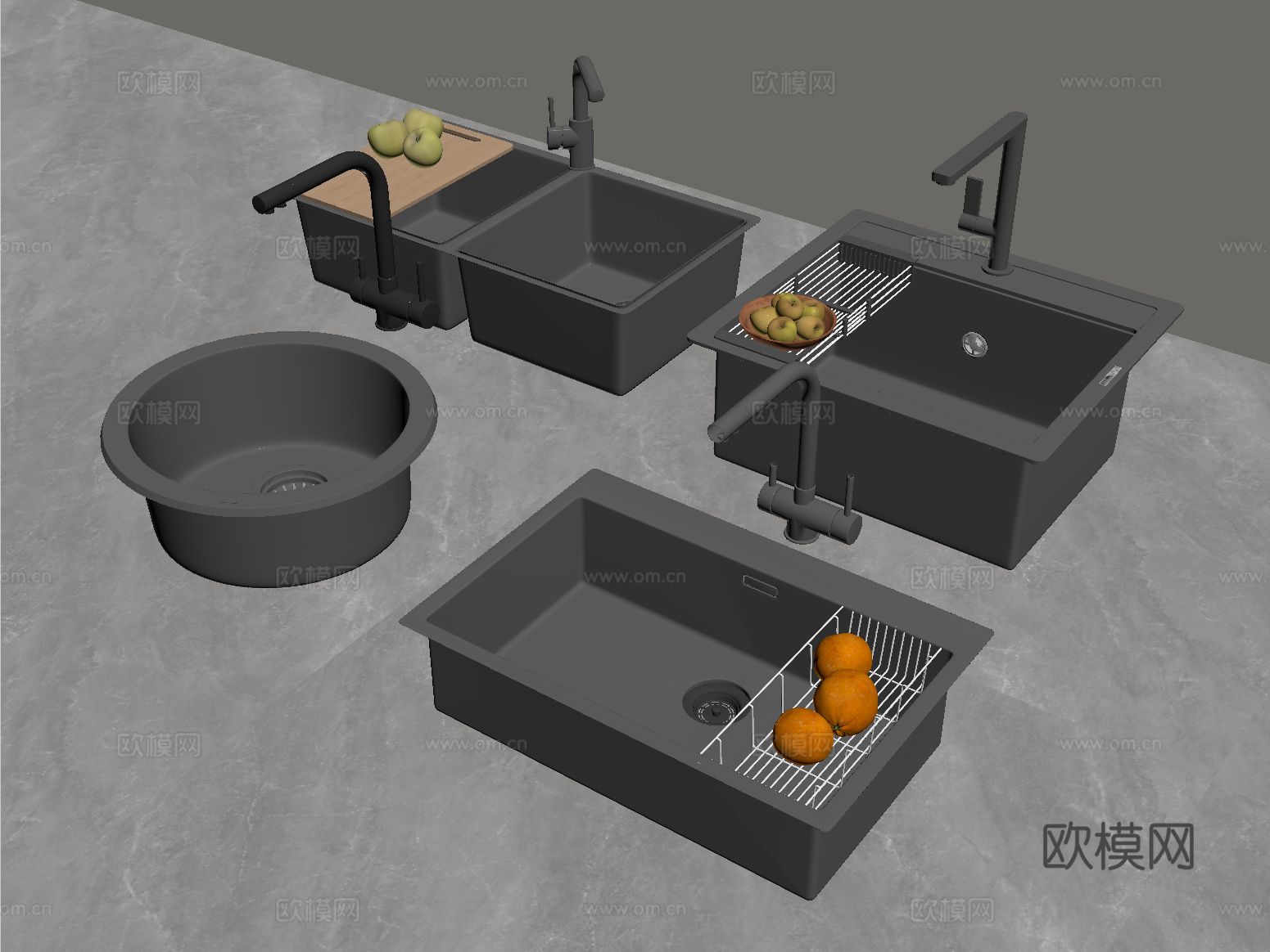 现代水槽洗菜池 洗菜盆水龙头 不锈钢水槽su模型