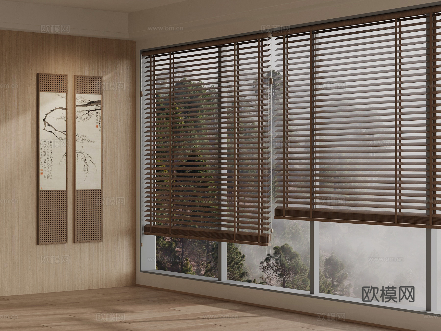 新中式窗帘 拉帘su模型