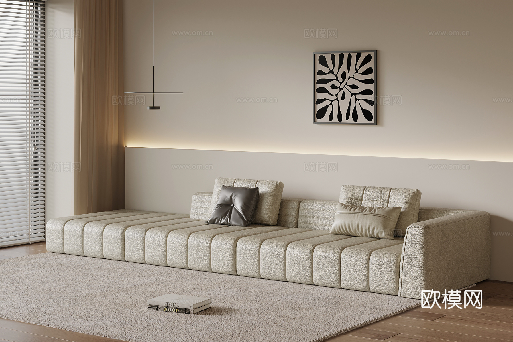 现代多人沙发 皮革休闲沙发su模型