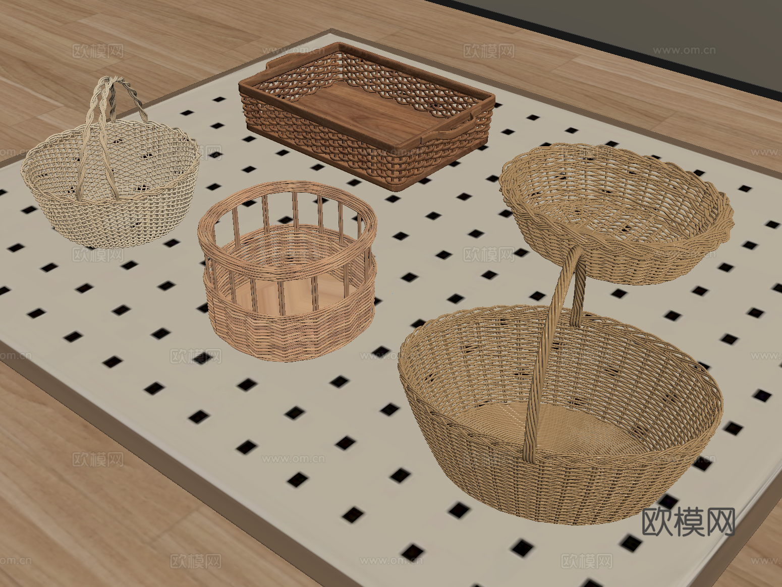 现代菜篮子 菜筐 收纳筐 藤编筐su模型